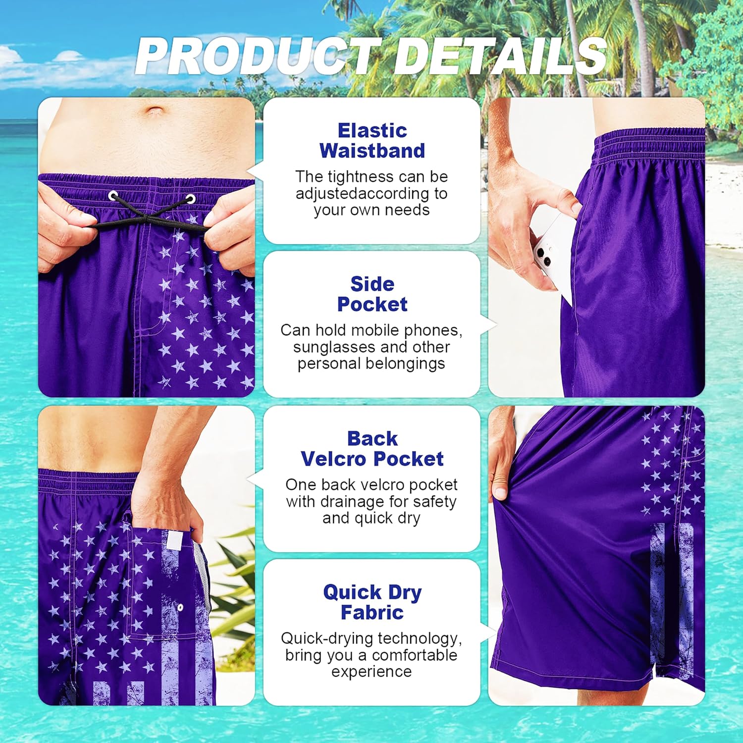 FT FENTENG Mens Swim Trunks Quick Dry Board Shorts with Mesh Liner, Breathable Big & Tall Beach Shorts Swimwear Bathing Suits thumbnail