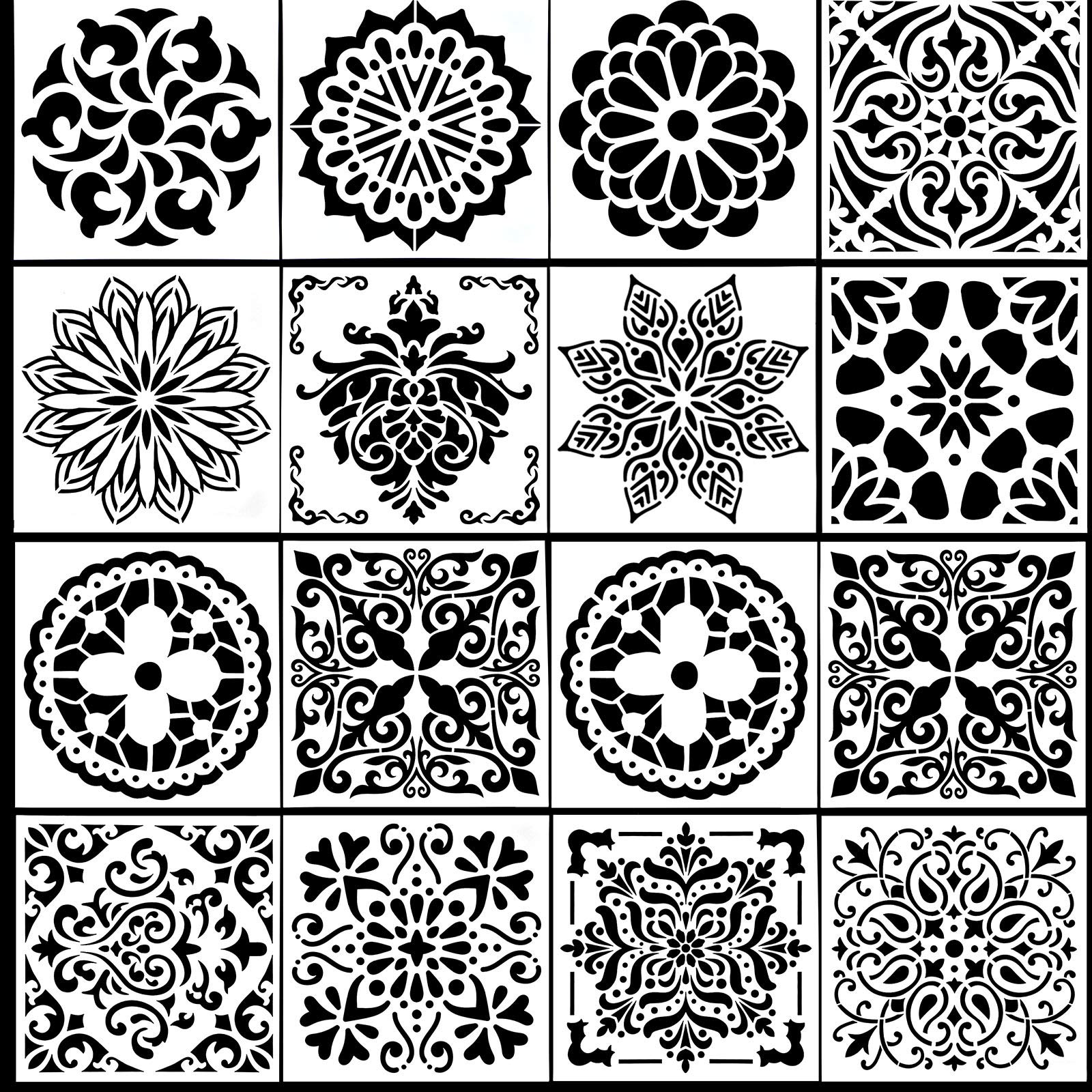 Duronge16Pcs Mandala Reusable Stencils DIY Art Craft Painting Stencils Flowers Painting Stencils for Wall Tile Floor Furniture Scrapbook Decor