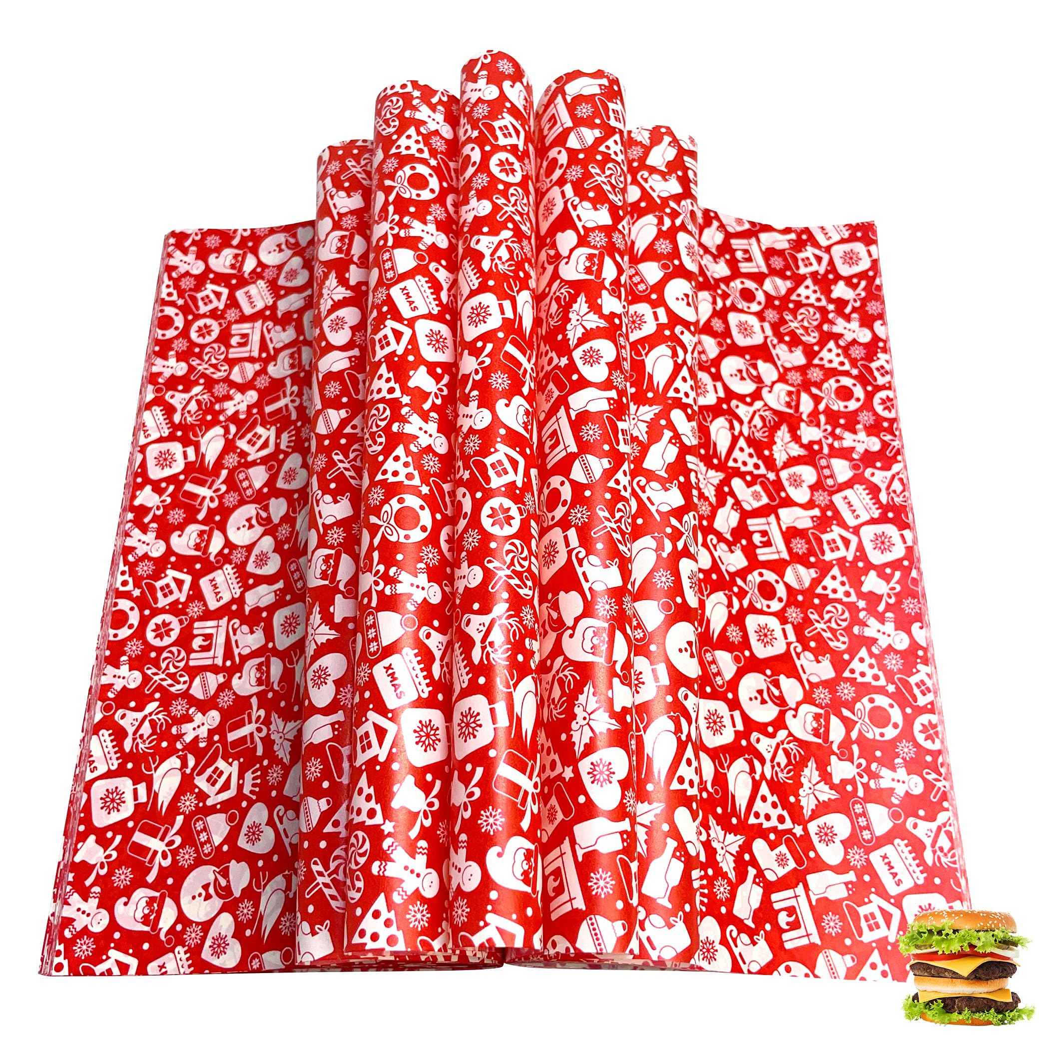 Suiwen 150pcs Christmas Wax Paper Sheets for Food Deli Paper Sandwich Wrap Candy Cookies Wraps, Waterproof Oil-proof Picnic Basket Liners with