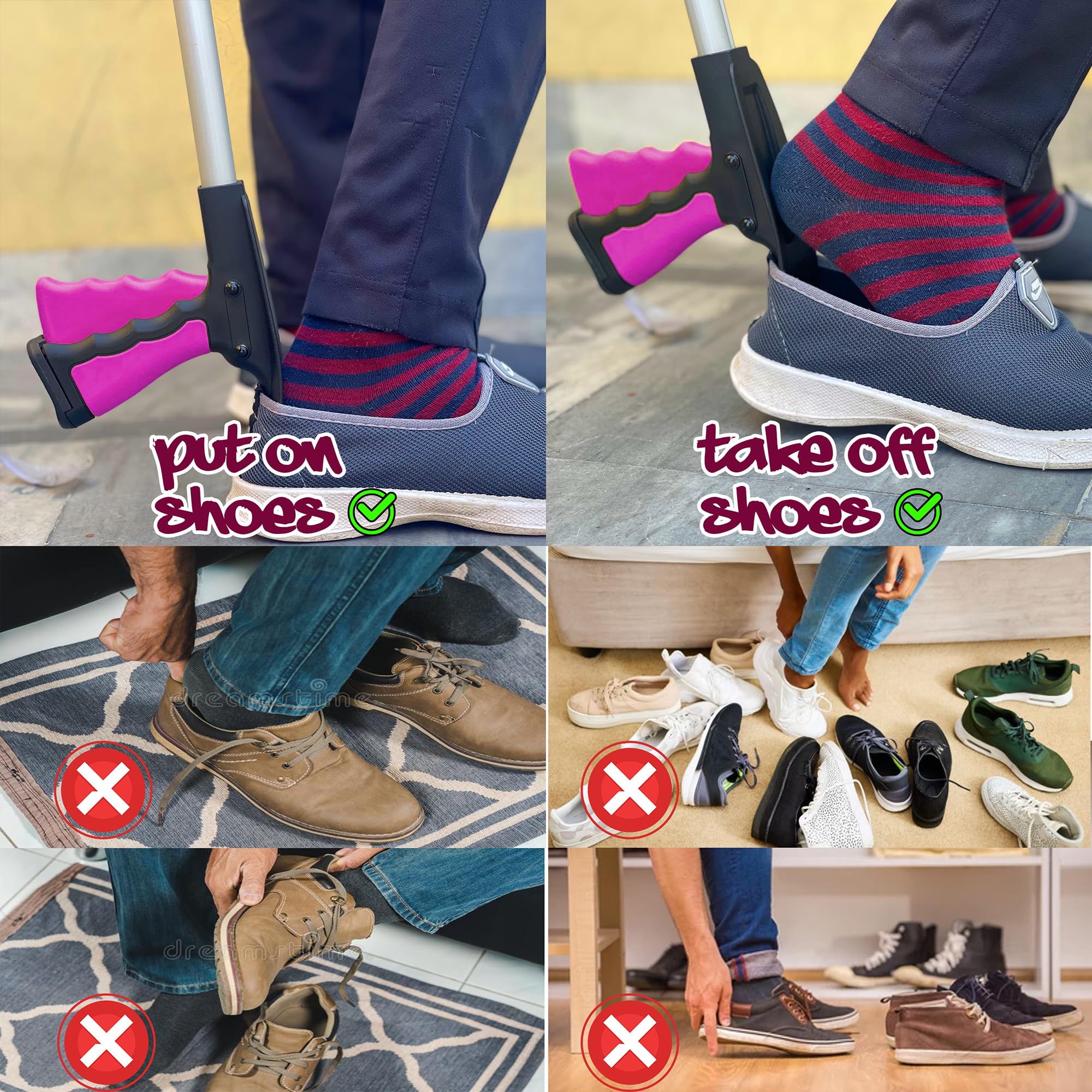 Ramasse-litière de qualité supérieure de 81,3 cm avec chausse-pied, bâton de préhension polyvalent pour aide à la mobilité réduite, aide à la mobilité, aide aux personnes handicapées, aide à la