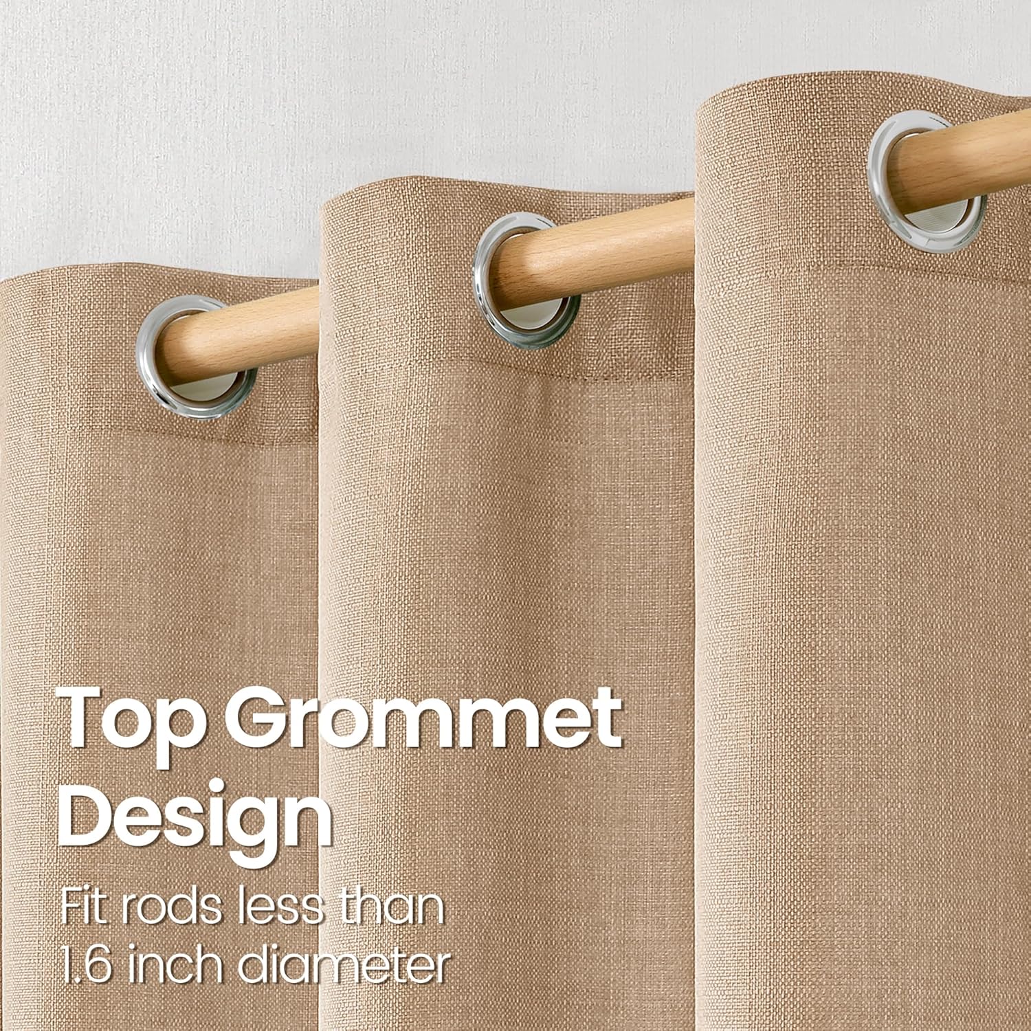 BGment Faux Linen Curtains 90 Inches Long Set of 2 Panels, Living Room Long Curtains Burlap Textured Thick Light Filtering Privacy Grommet Window Treatments, 52 x 90 Inch, Tan