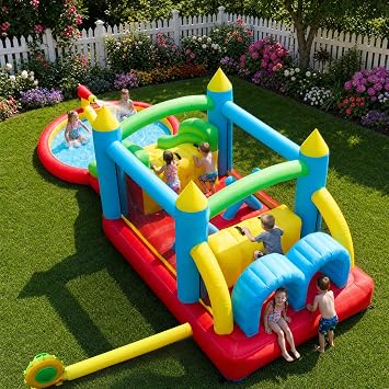 Hapfan Inflatable Obstacle Course for Kids, 2- in -1 Wet & Dry Bounce House with Ball Pit, Slide, Tunnel & Climbing Wall - Design for Indoors & Outdoors, 680W Blower Included