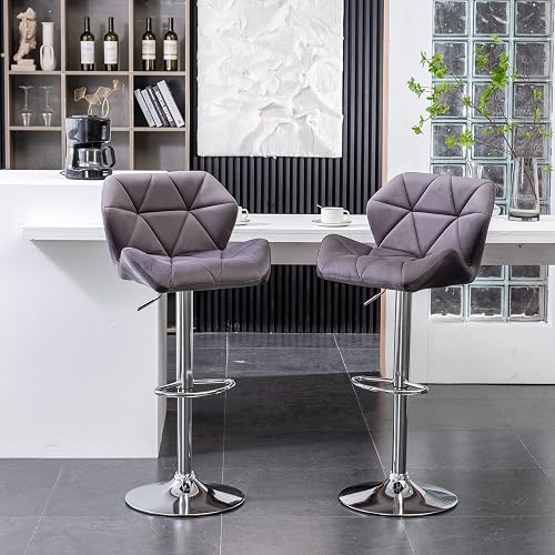 Roundhill Furniture Breni Velvet Diamond Tufted Swivel Adjustable Height Barstools,