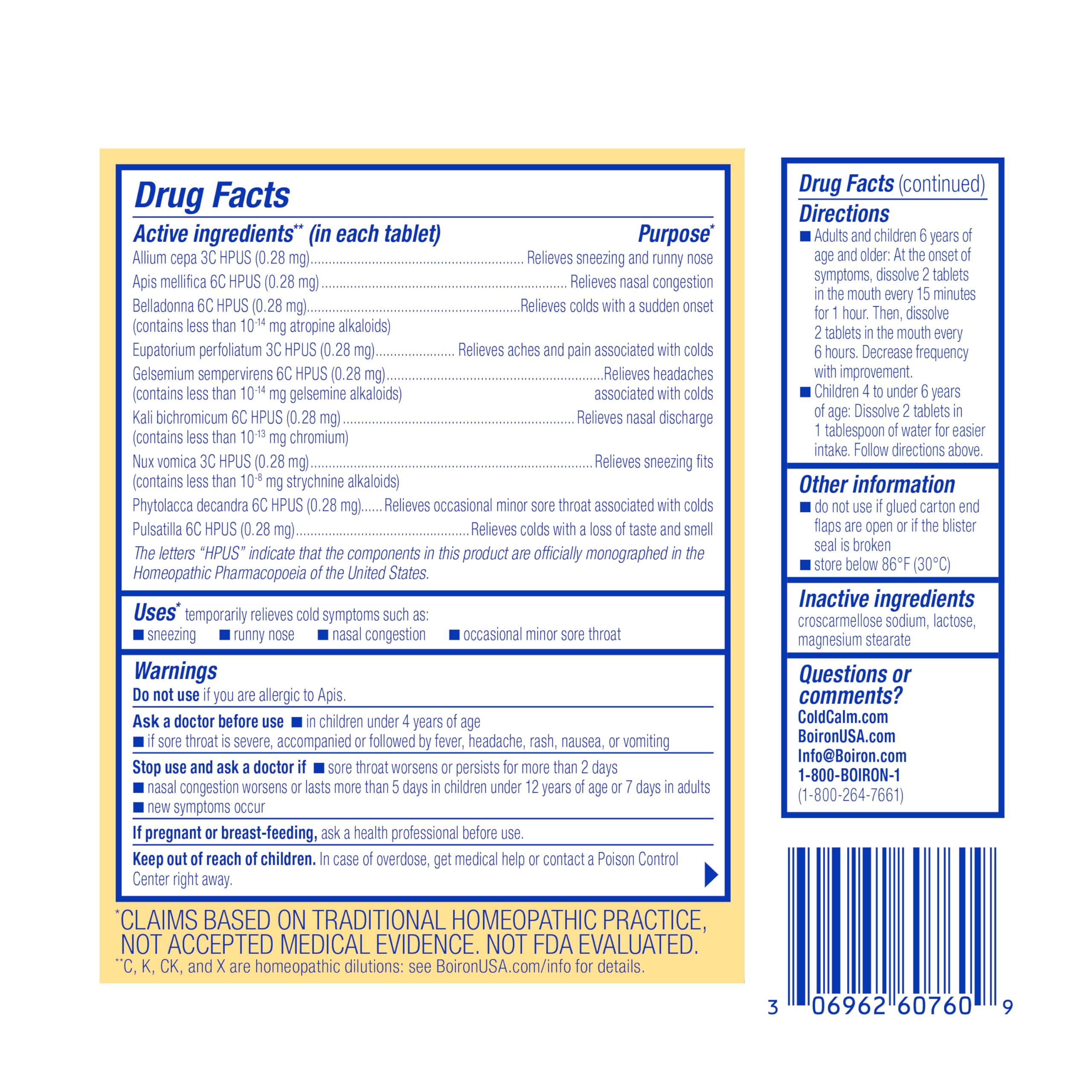 Boiron ColdCalm Tablets for Relief of Common Cold Symptoms Such as Sneezing, Runny Nose, Sore Throat, and Nasal Congestion - Non-Drowsy - 60 Count — Amazon image 8
