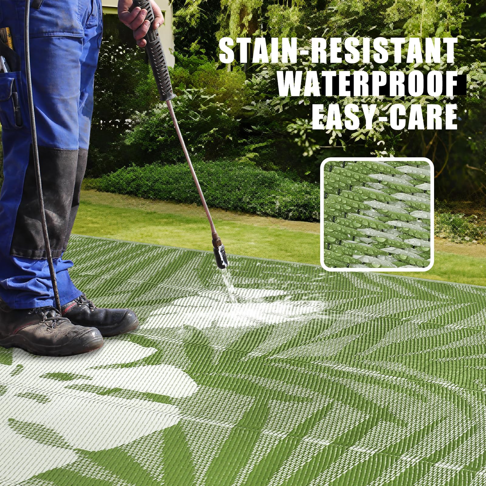 Tappeto da Esterno 270x365cm in Plastica Reversibile Resistente UV Verde Erba