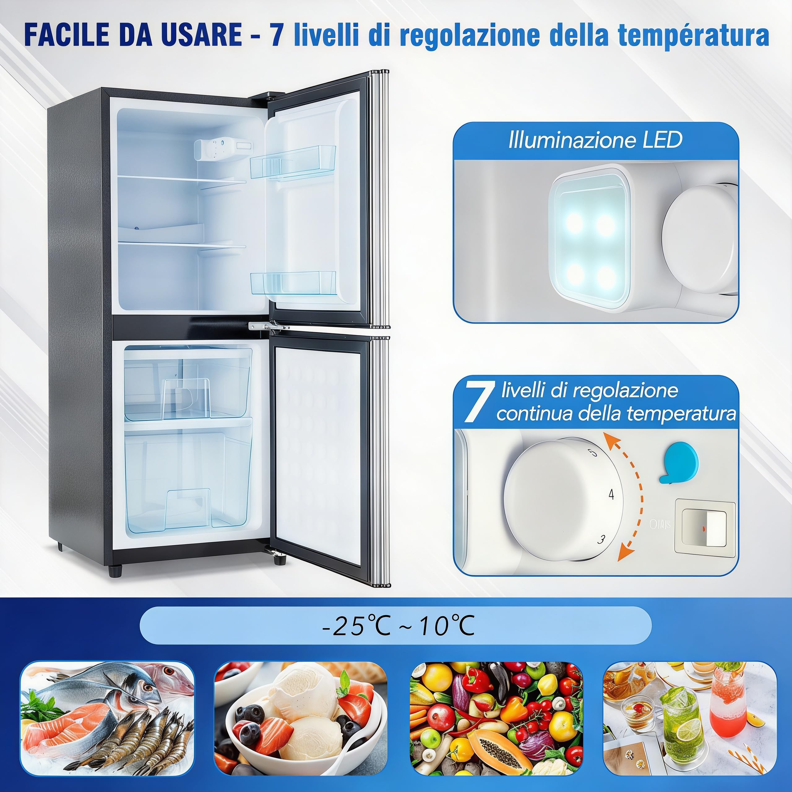 Mini Frigo 106L Doppia Zona, 60L Frigo + 46L Congelatore