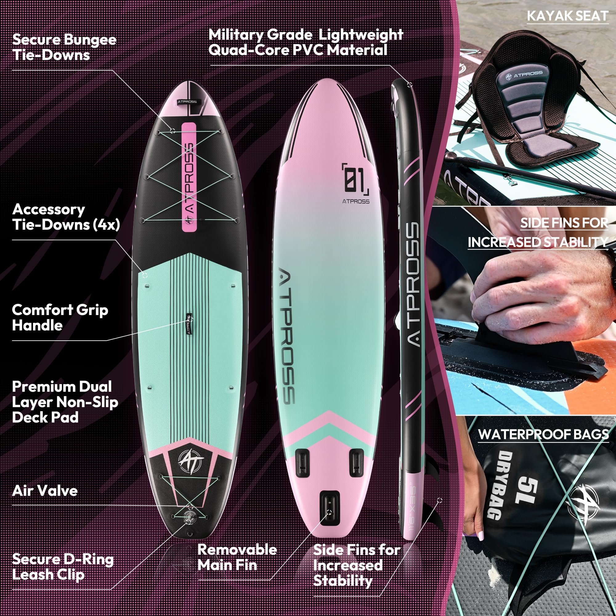 Planche pagaie Gonflable 350 x 89 x 15 cm, 200 kg, Extra Large, pour Adultes, avec kit d'accessoires de Sup de qualité supérieure et Sac à Dos, Planche de Kayak antidérapante, pour Yoga, | Planche à pagaie gonflable de 3,5 m x 88,9 cm avec kit d'accessoir