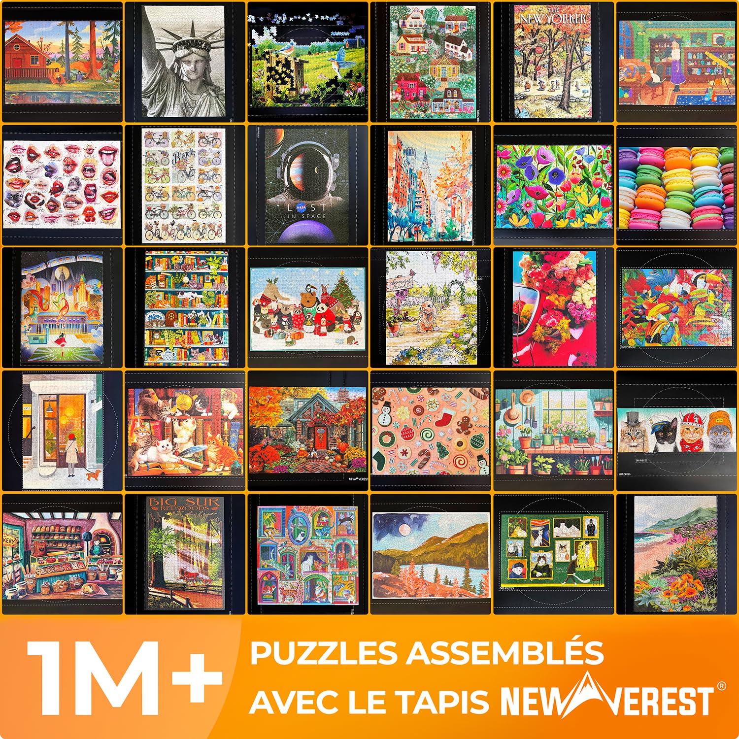 Newverest Tapis de Puzzle Enroulable Original 117 x 66 cm – Jusqu’à 1500 Pièces | Tapis antidérapant avec Surface Lisse + 3 Plateaux de tri & Sac de Rangement Portable Voyage