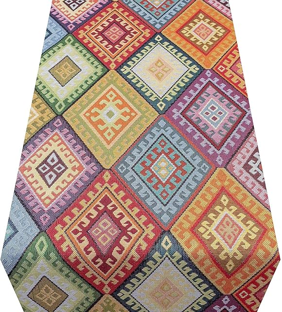 Linen Loft Multicoloured Turkish Kilim Table Runner. Geometric Tapestry Decoration. 2 Sizes (30cm x 180cm)