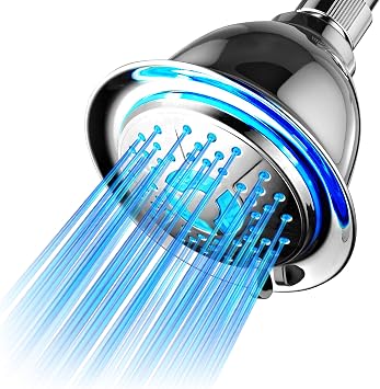 PowerSpa All Chrome 4-Setting LED Shower Head with Air Jet LED Turbo Pressure-Boost Nozzle Technology; 7 colors of LED Lights change automatically every few seconds by POWER SPA