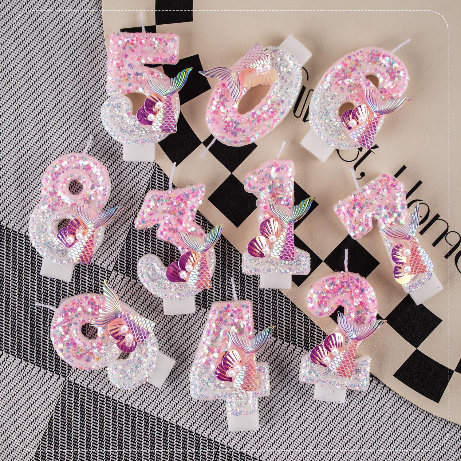 Bougies d'anniversaire Numéro 5, 3D Rose Bougie Chiffre 5, Sirènes Décoration Gâteau Anniversaire