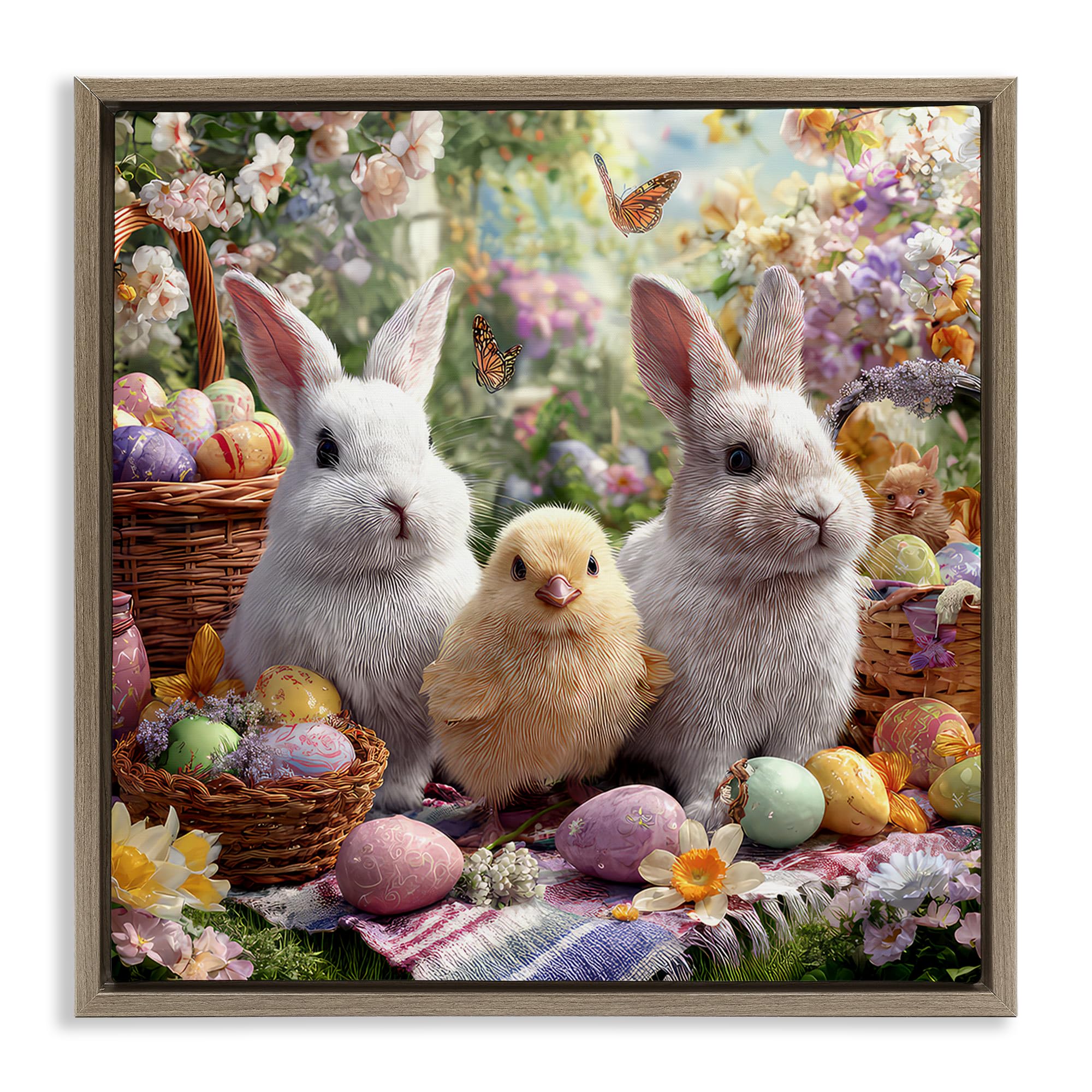 Stupell Industries Montalcino Elm (Textured) 'Easter Animals & Eggs'| Floating Frame Canvas Art