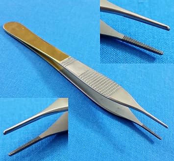 T/C ADSON DRESSING PLASTIC SURGERY FORCEPS 4.75" STRAIGHT FINE POINT WITH CROSS SERRATED TUNGSTEN CARBIDE INSERTS HTI BRAND