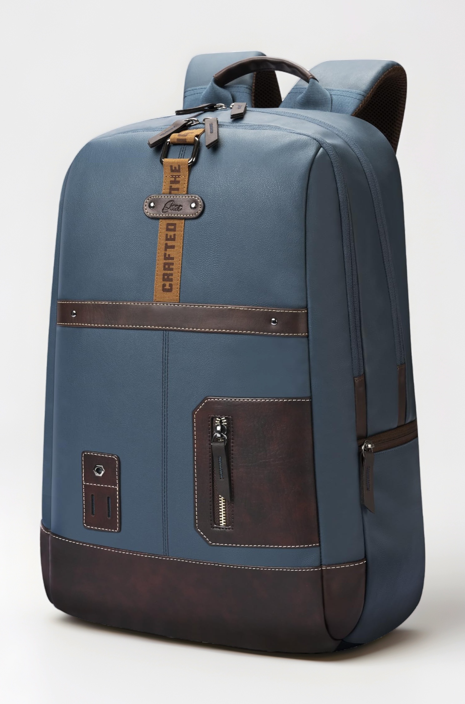 Gear Classic 6 18"/31L Antitheft Large Faux Leather Water Resistant Laptop backpack/Laptop backpack/Casual Backpack/Daypack/Travel Backpack/College Bag For Men/Women(Teal-Brown)