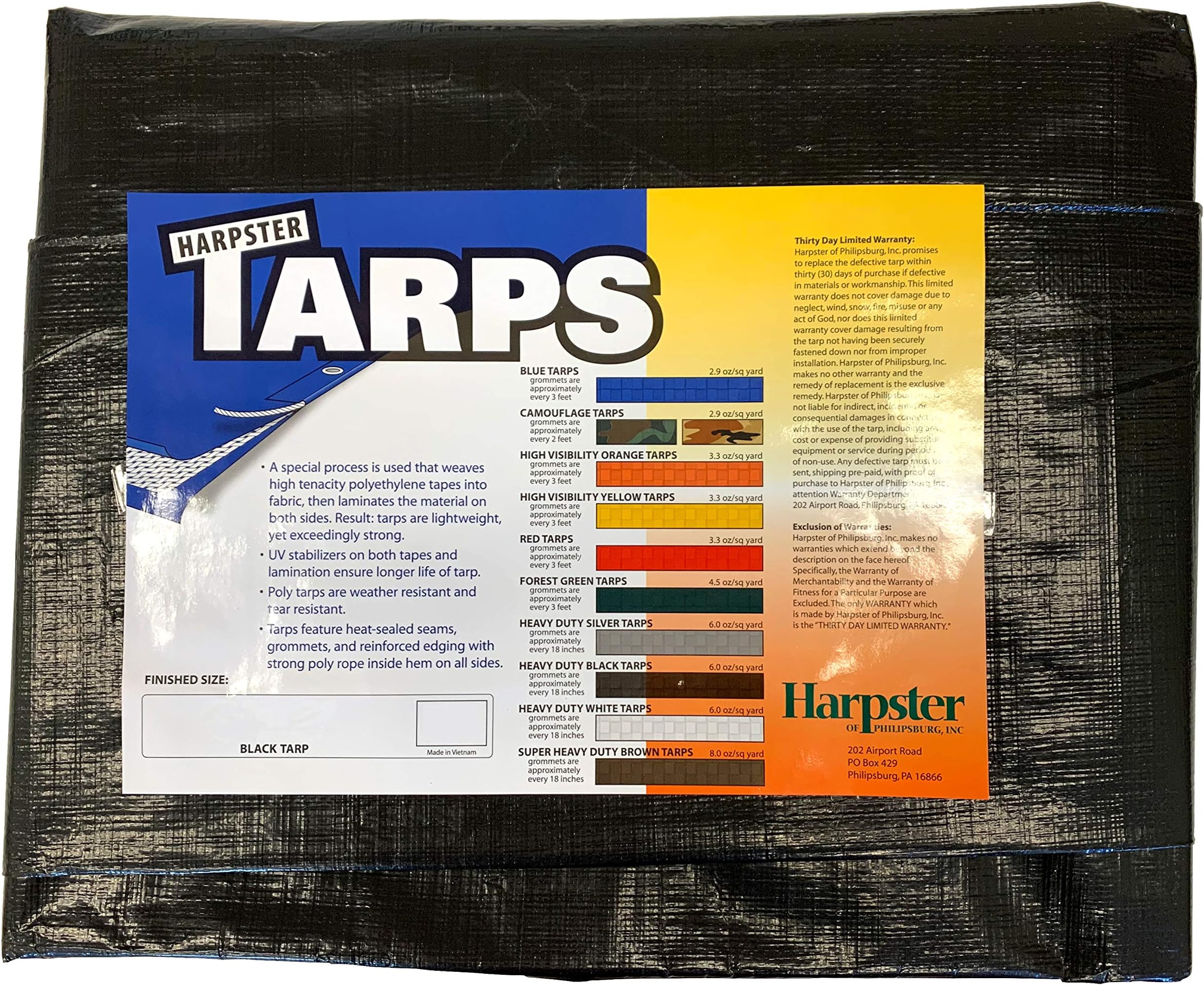 12 ft. x 16 ft. Heavy Duty Black Poly Tarp Harpster Tarps 12 Mil Thick Harpster Tarps