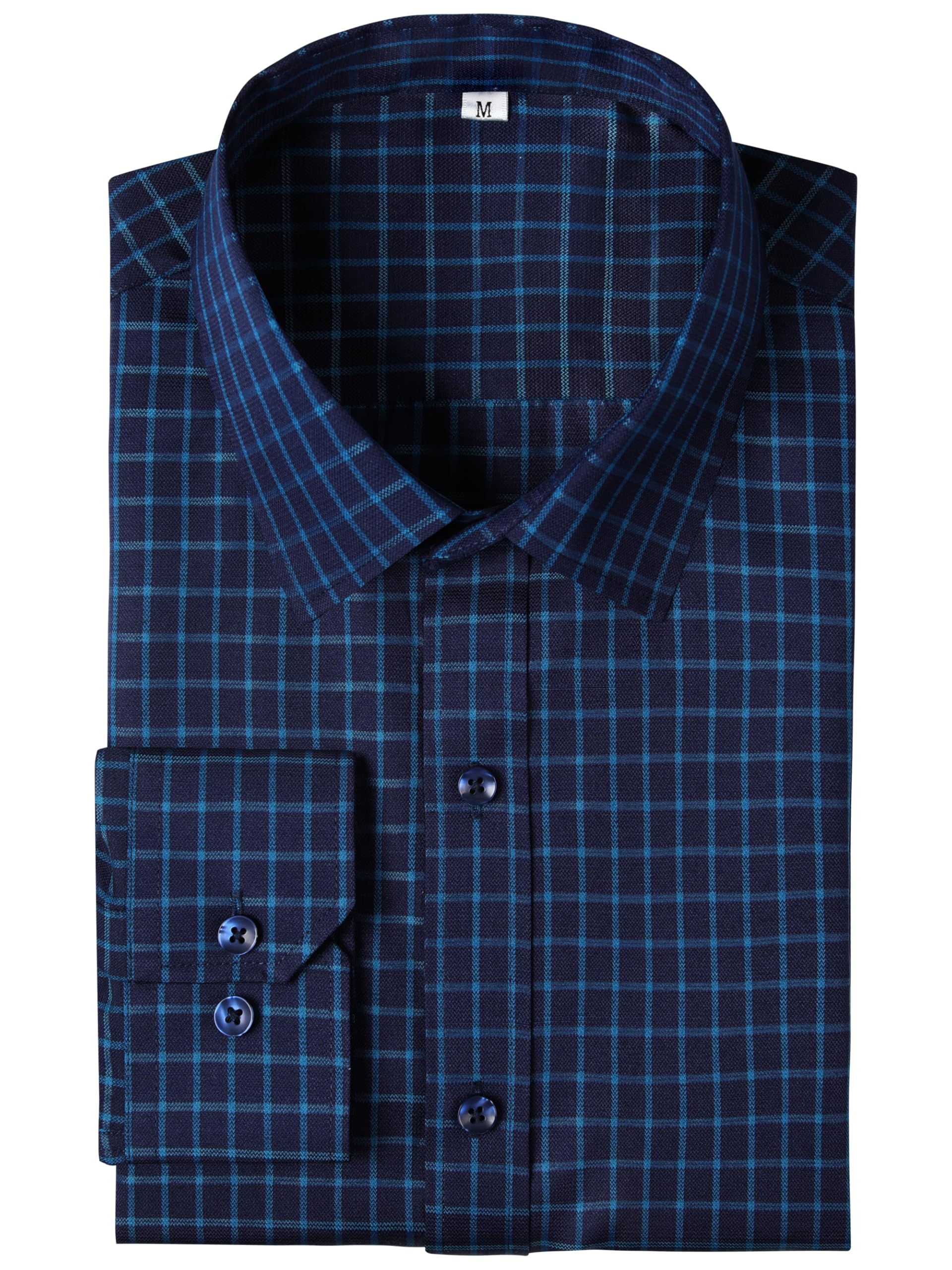 Mens Grade 4 Wrinkle-Resistant Plaid Button-Down Cotton Long Sleeve Regular Fit Gingham Dress Shirts