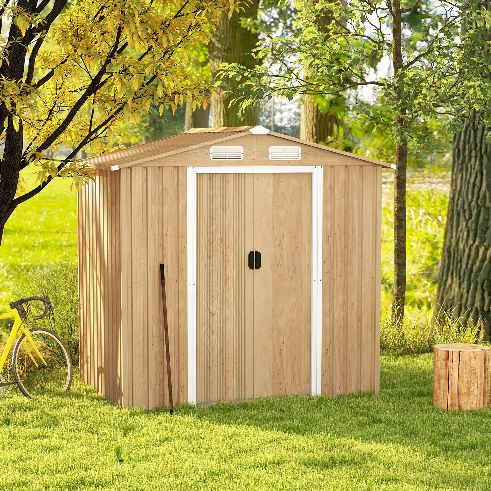 Casetta Da Giardino In Legno HOMASIS 65x42x180,5 Cm - Capanno Attrezzi Con Ripiani Pieghevoli, Ganci, Tetto Impermeabile, Ideale Per Risparmiare Spazio