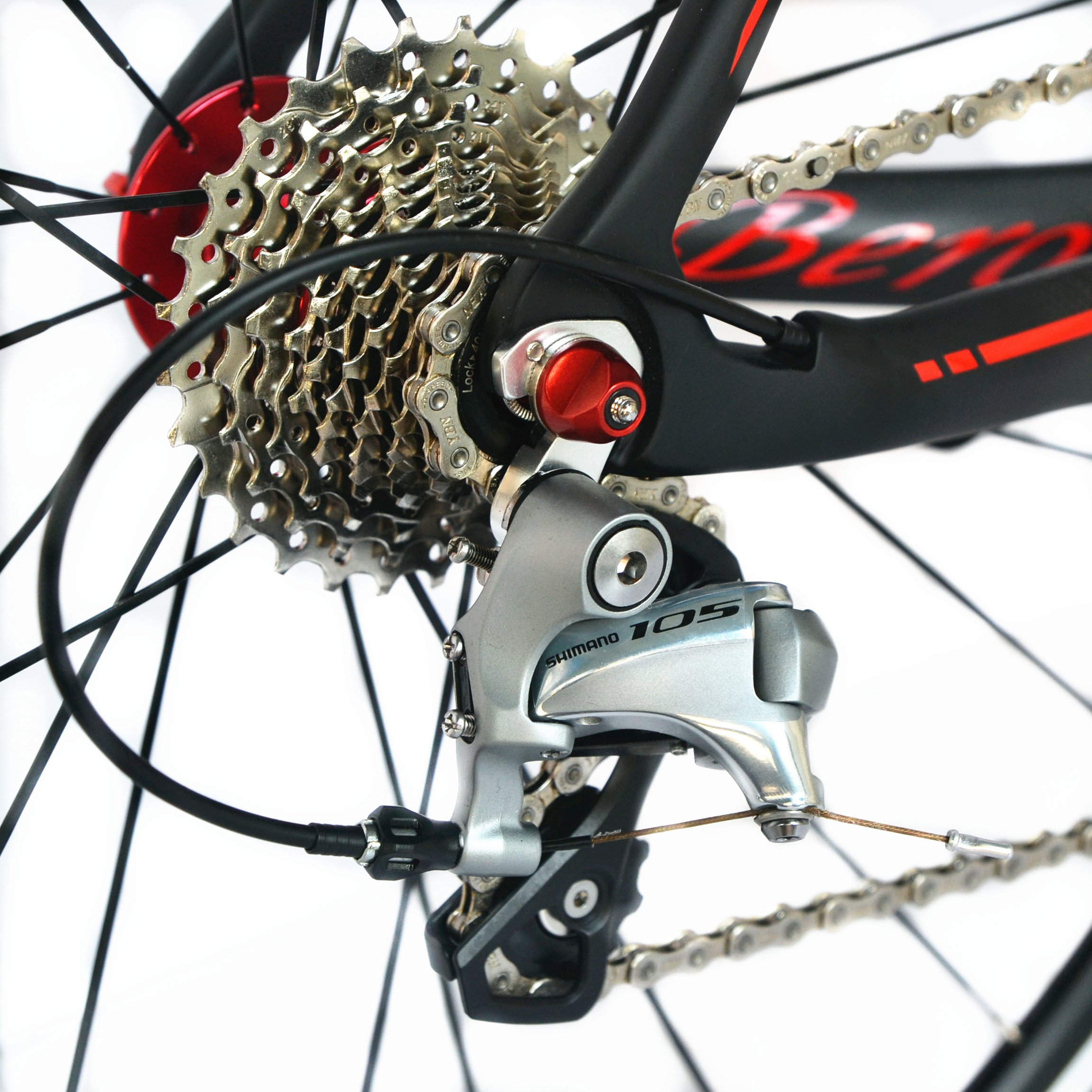 2016 700C Strada Shimano 105 Biciclette con Un Telaio 11S 5800 Bici da Corsa T800-M40 Fibra di Carbonio Aero 18.3Lbs Ultralight Cb013A-2 (Mato Nero e Rosso, 500Mm)