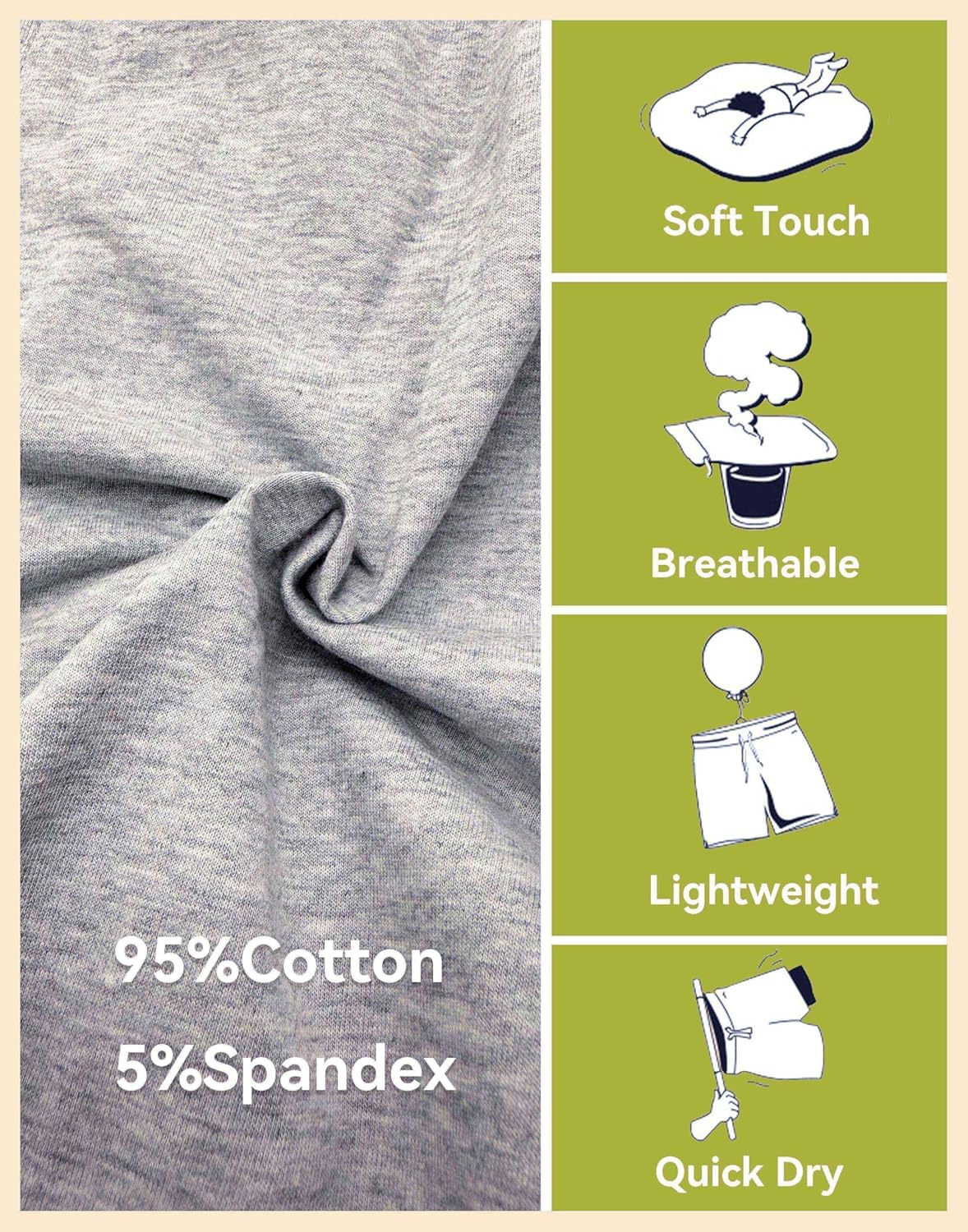 Mens Cotton Shorts Sweat Athletic Shorts for Men, Lounge, Gym, Yoga, Workout with Zipper Pockets - Image 4