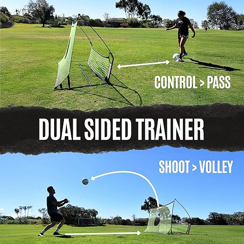Miniatura 2 de QUICKPLAY TEKKERS TRAINER - Rebotador de fútbol, 6.5 x 4 pies y redes de paso de tierra de 6.5 x 1.5 pies, acero aleado, fibra de vidrio, negro