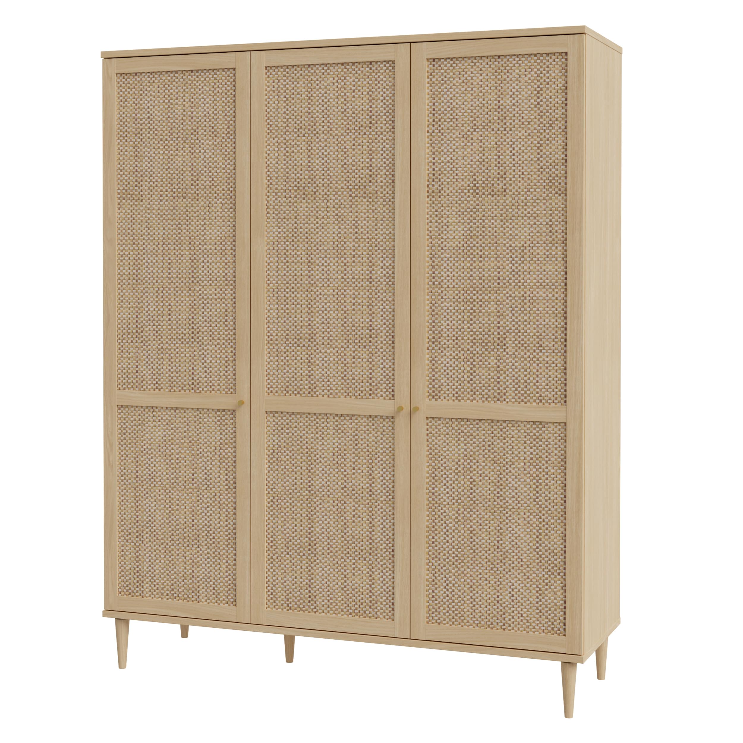 FORTE Calasetta Armadio 165 cm stile boho intrecciato viennese armadio con 3 ante appendiabiti in legno decorazione: Elegancia Rovere/Technorattan, 165 cm di larghezza x 208 cm di altezza x 52 cm di