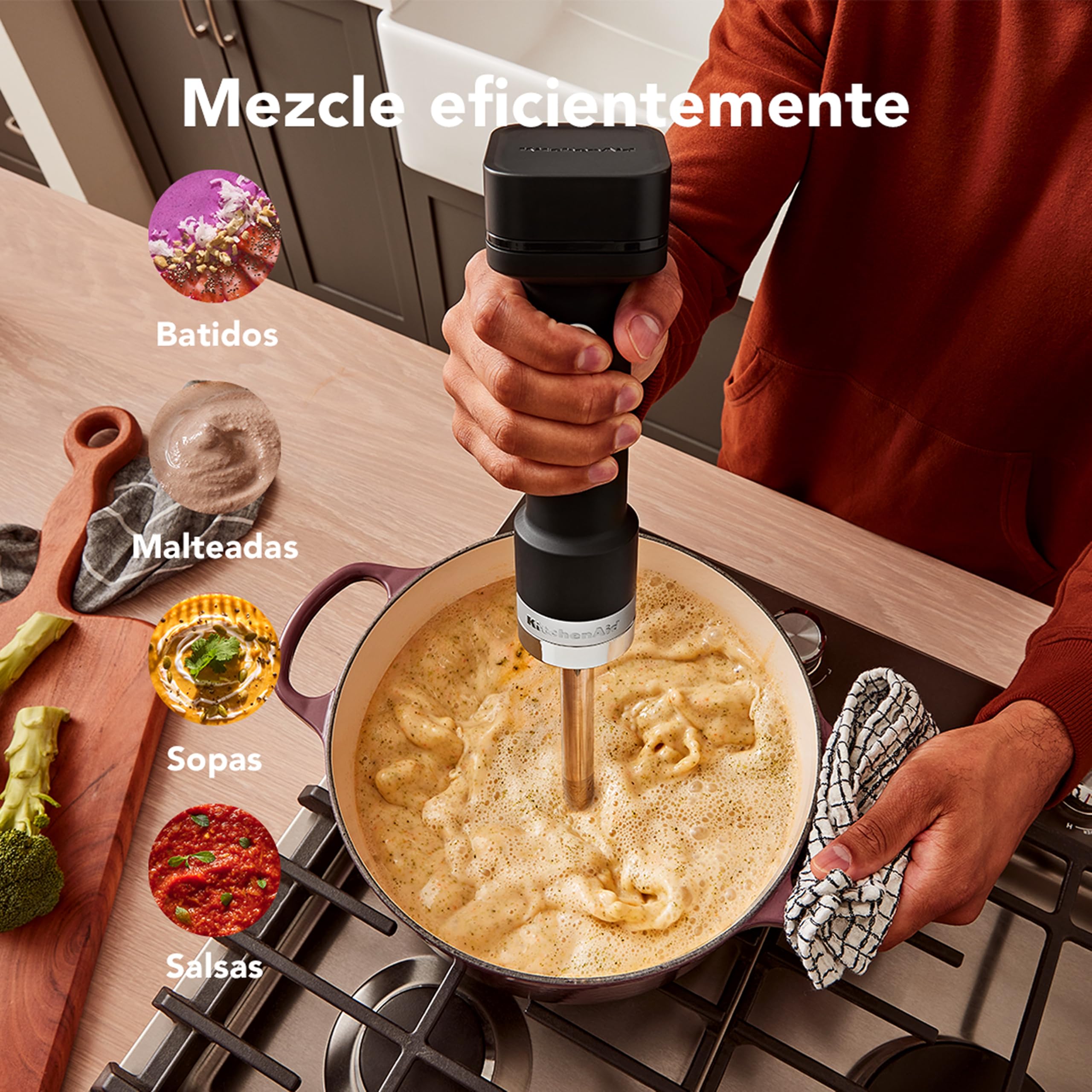 KitchenAid Go Batidora de Mano Inalámbrica, Brazo 17.78cm, Cuchilla 4 Puntas de Acero Inoxidable, Gatillo de Velocidad Variable, 30 Min Autonomía, Batería No Incluida, Negro Mate