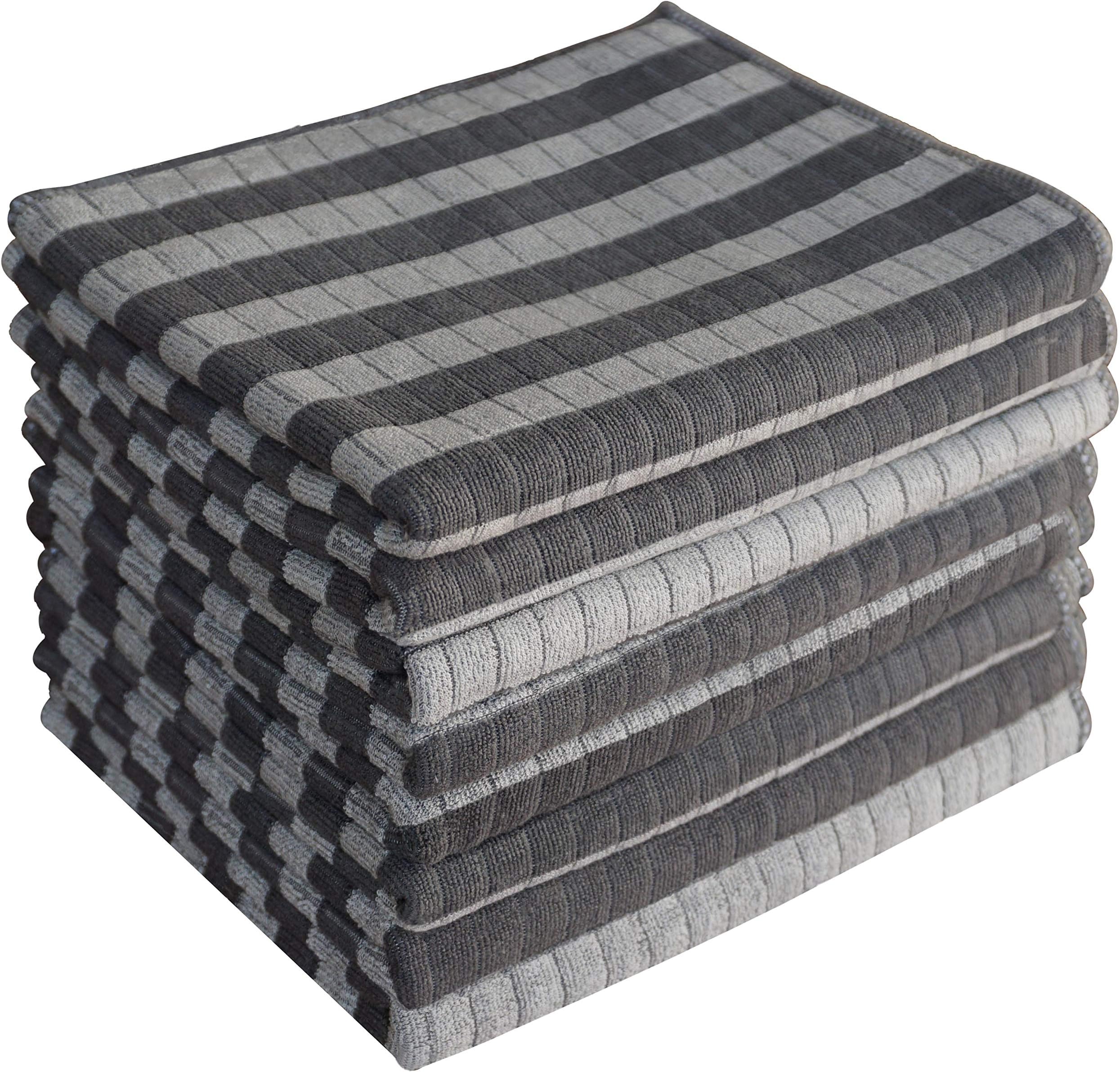 Gryeer Bamboo and Microfibre Tea Towels, Super Soft, Absorbent Kitchen Towels, 45x65cm, Pack of 8, Gray