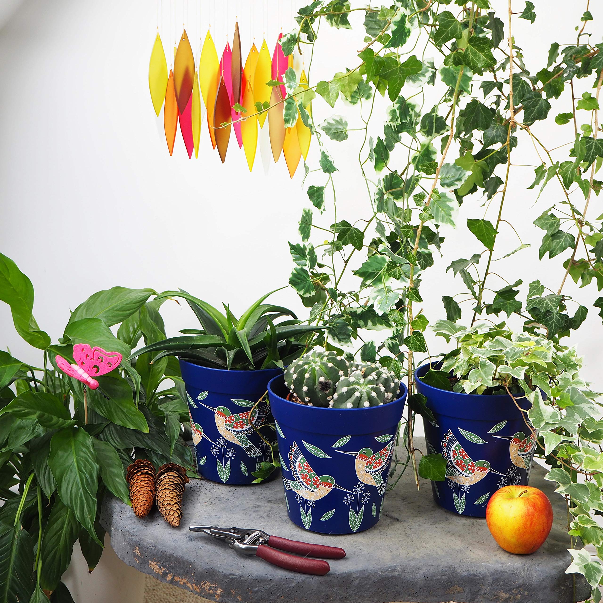 Hum Flowerpots, 15 cm, Lot de 3, Divers Motifs, Coloris et Tailles, Pots de Fleurs en Plastique Intérieur/Extérieur, Bleu Colibri