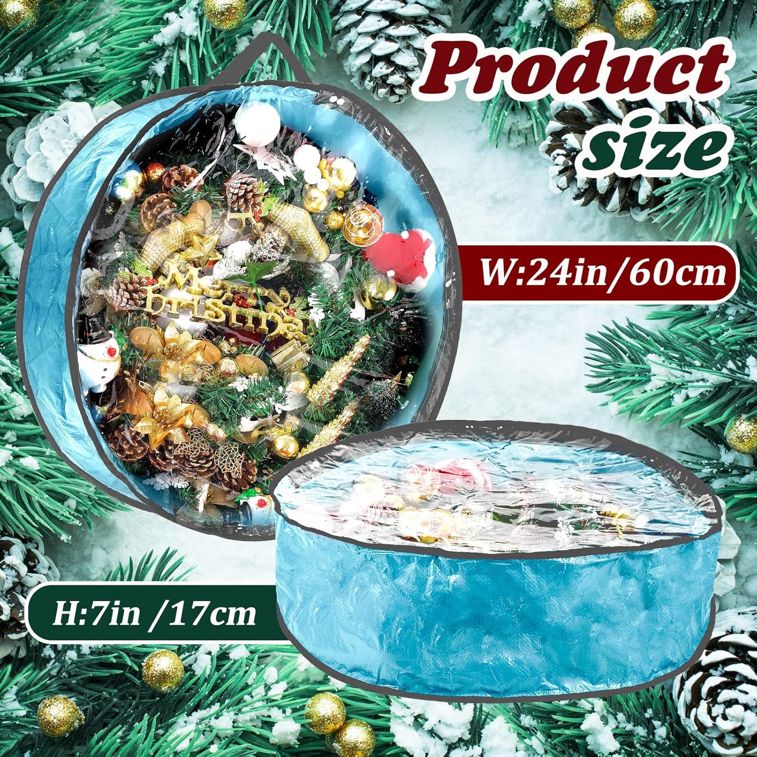 Dunzy 8 Pieces Wreath Container Christmas Wreath Storage Bag Garland Tear Resistant Fabric Round Boxes with Clear Window for Storage for Xmas Holiday Ornament(24×24×7.8 Inch,Blue)