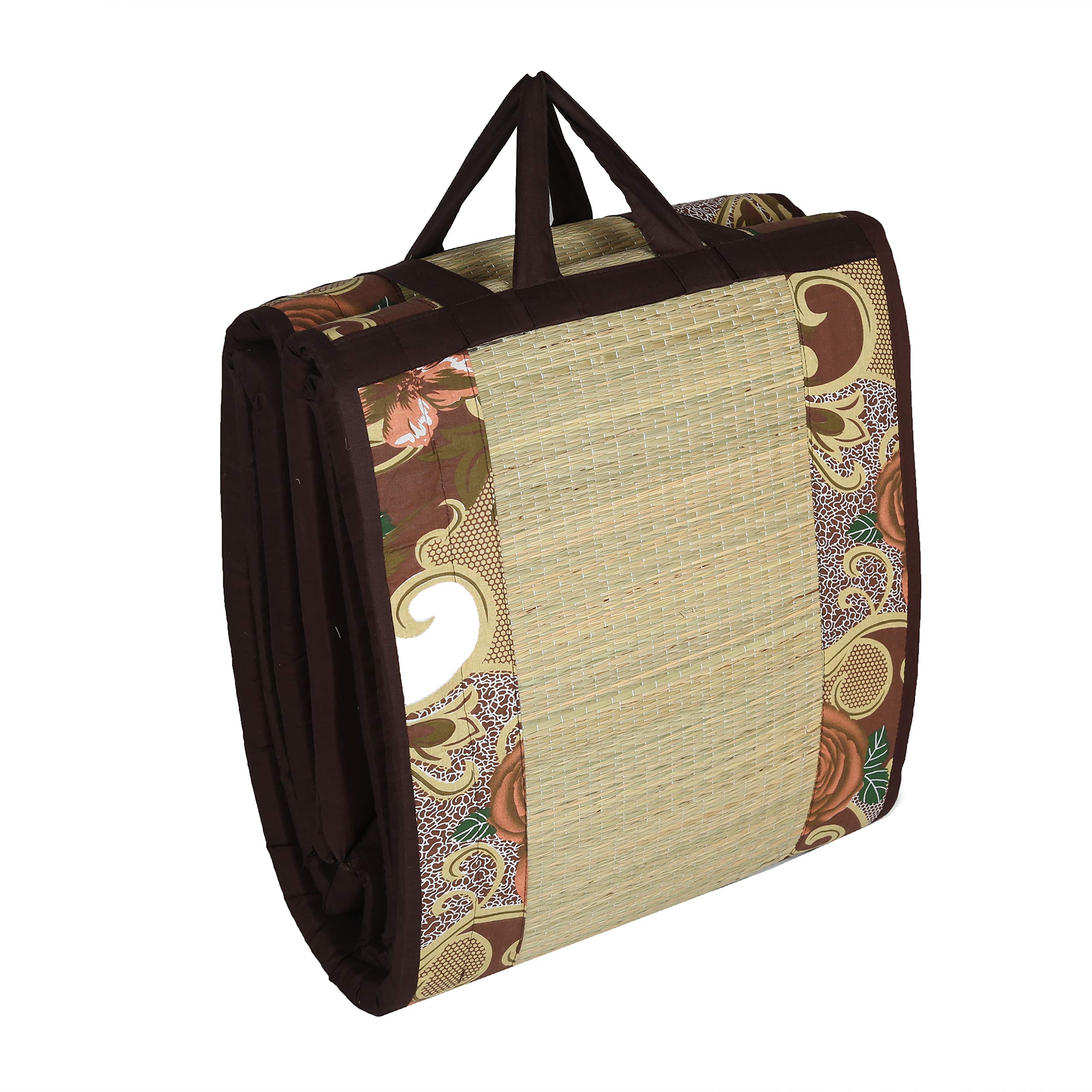 Cushion Mat Sleep Healthy, Wake Beautiful River Kora Grass Chatai/Mat Brown Cotton Fabric 3X6 ft