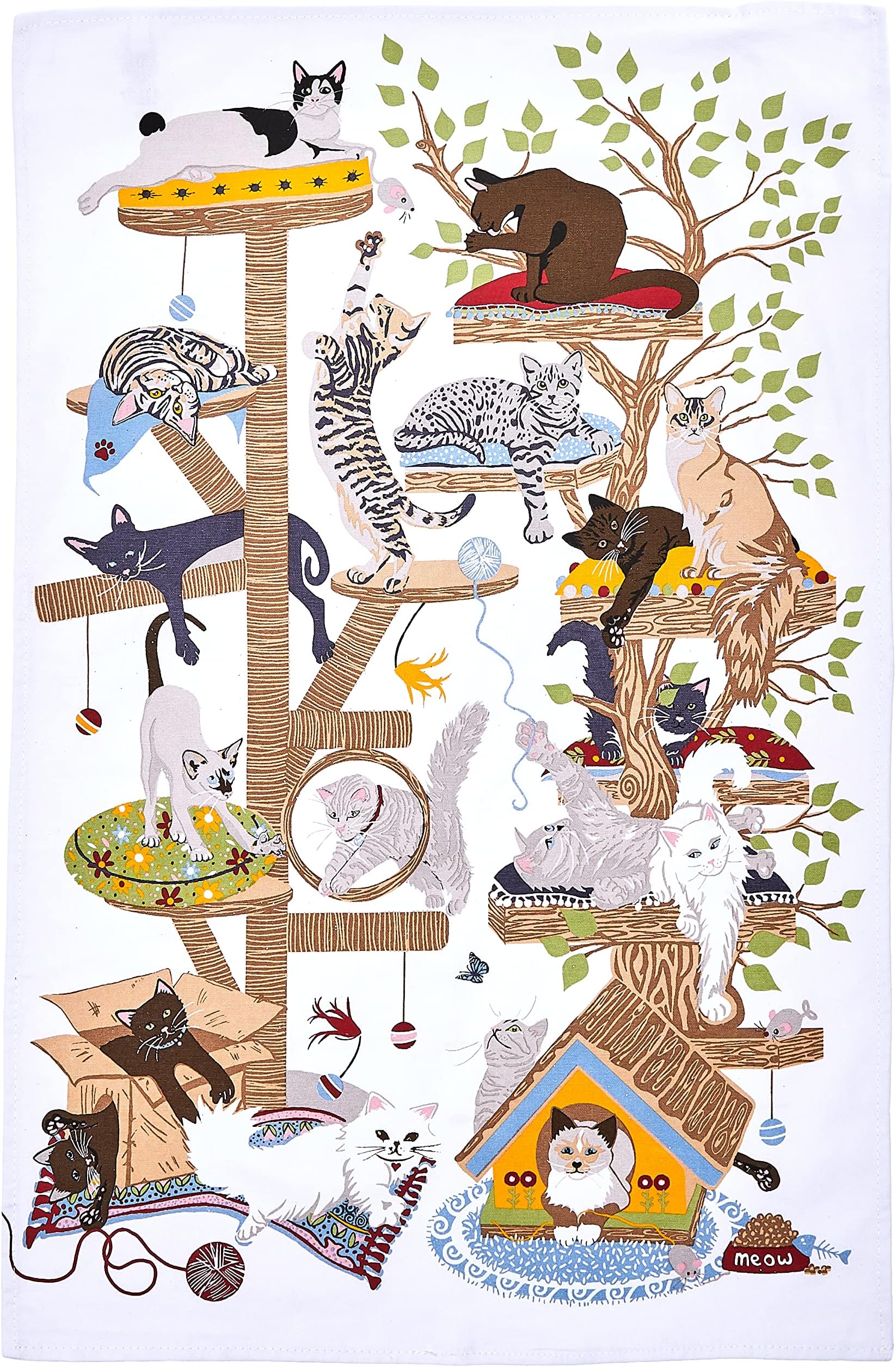 Tea Towel Cotton, Durable & Machine Washable, Eco-Friendly Design, Ideal Size, Animal Theme, Moggie Mayhem, Multi