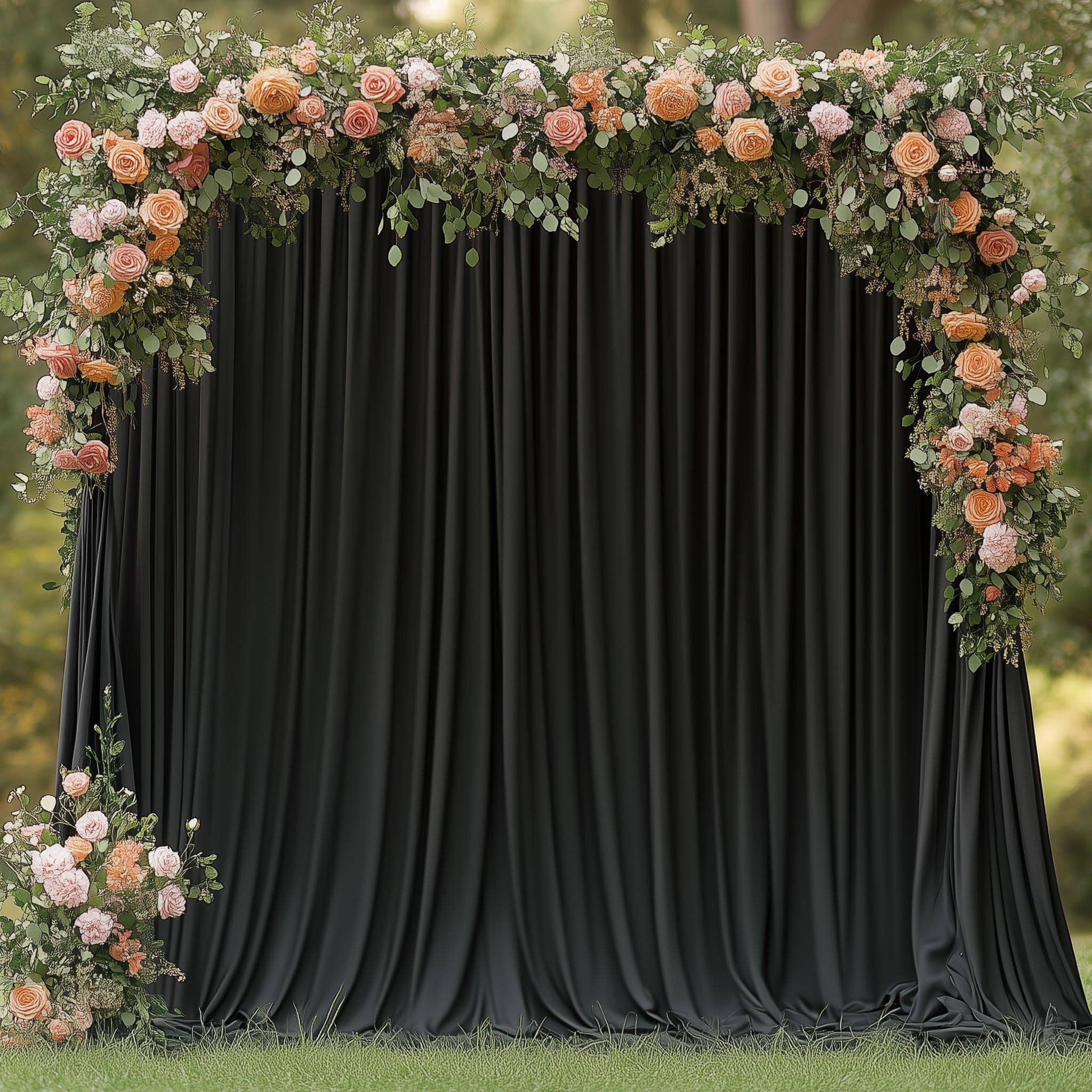 Wokceer Black Backdrop Curtain for Parties 10x10FT Photo Backdrop Drapes for Wedding Polyester Backdrop for Photoshoot Baby Shower Birthday Party Curtains Photography Background 2 Panels 5x10FT