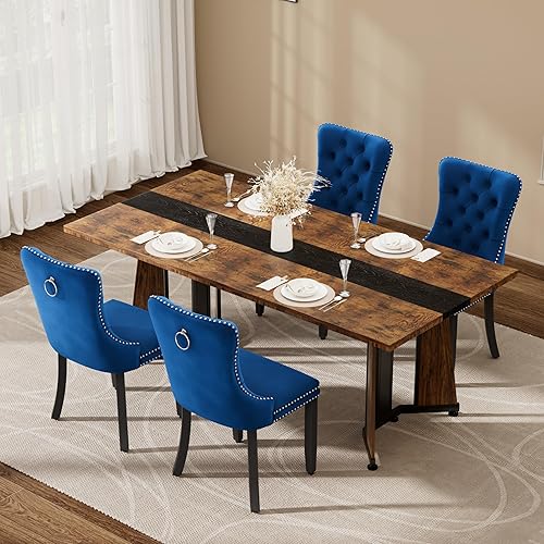 Miniatura 33 de Juego de mesa de comedor de 7 piezas con 6 sillas, mesa de comedor rectangular de madera de 71 pulgadas con sillas de comedor de terciopelo, tablero