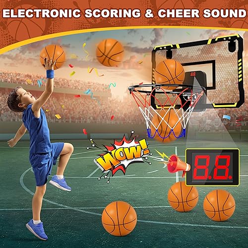 Miniatura 3 de Aro de baloncesto para interiores, mini aro de baloncesto con 4 bolas y marcador electrónico para niños y adultos, juguetes de baloncesto para niños