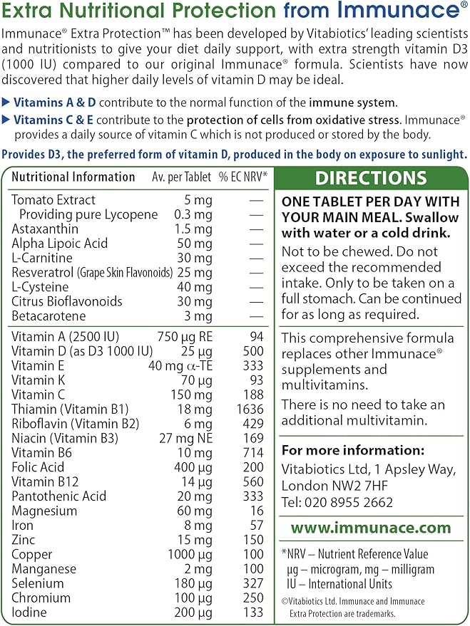 Amazon Com Vitabiotics Immunace Extra Protection 30 Tablets Health Household