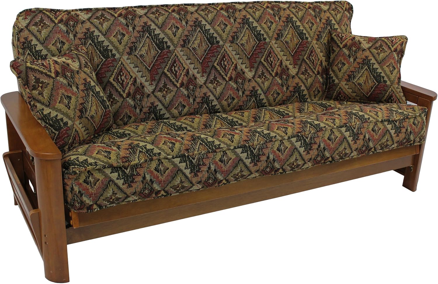 Blazing Needles Patterned Tapestry Double Corded 8" to 9" Futon Cover Set with 2 Throw Pillows (Set of 3), Full, Hawthorne
