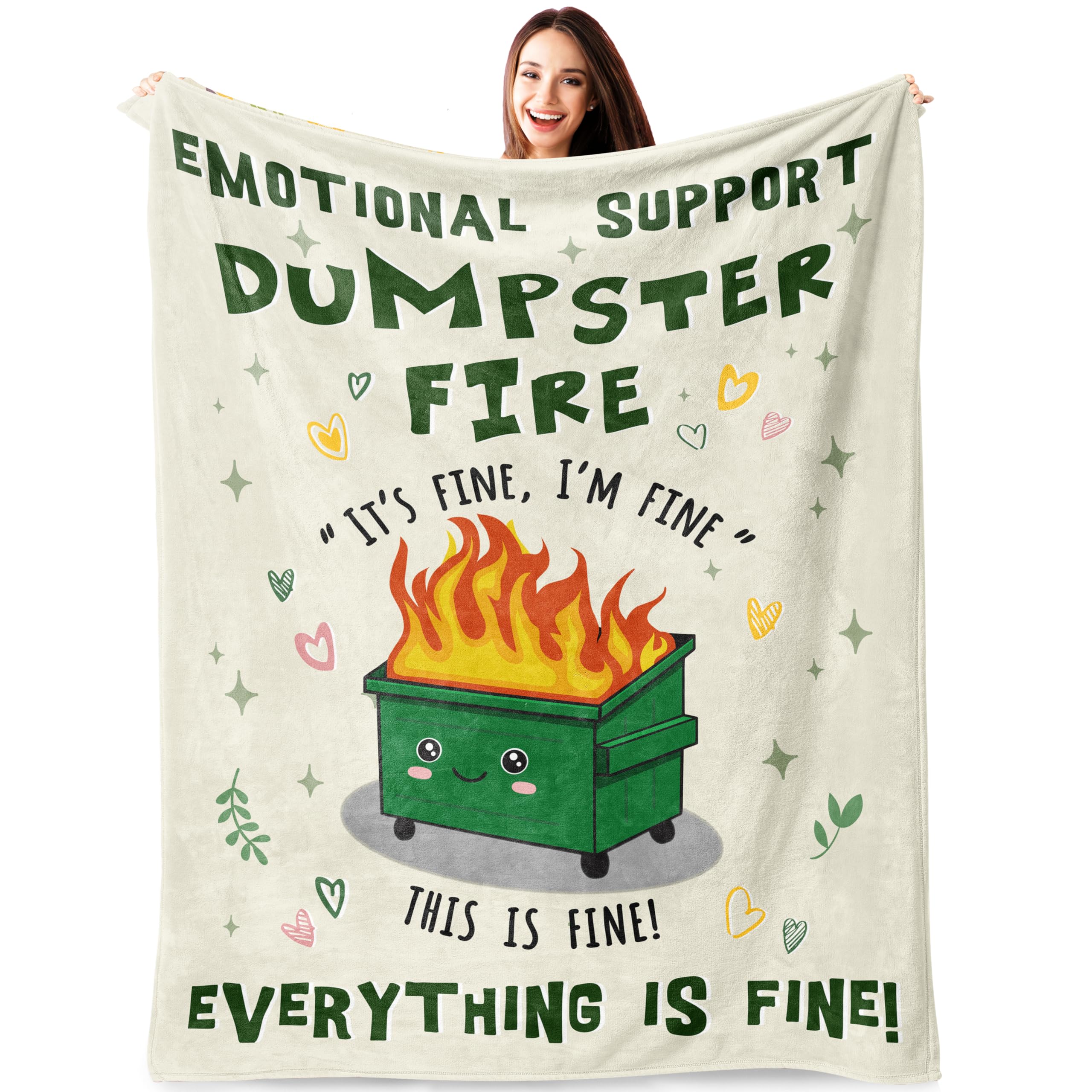Podkde Fine Emotional Support Dumpster Fire, Dumpster Fire Gifts Blanket 50"*60",Dumpster Fire Desk Accessories, Dumpster Fire Ornament, It's I'm Everything Is Throw Blanket