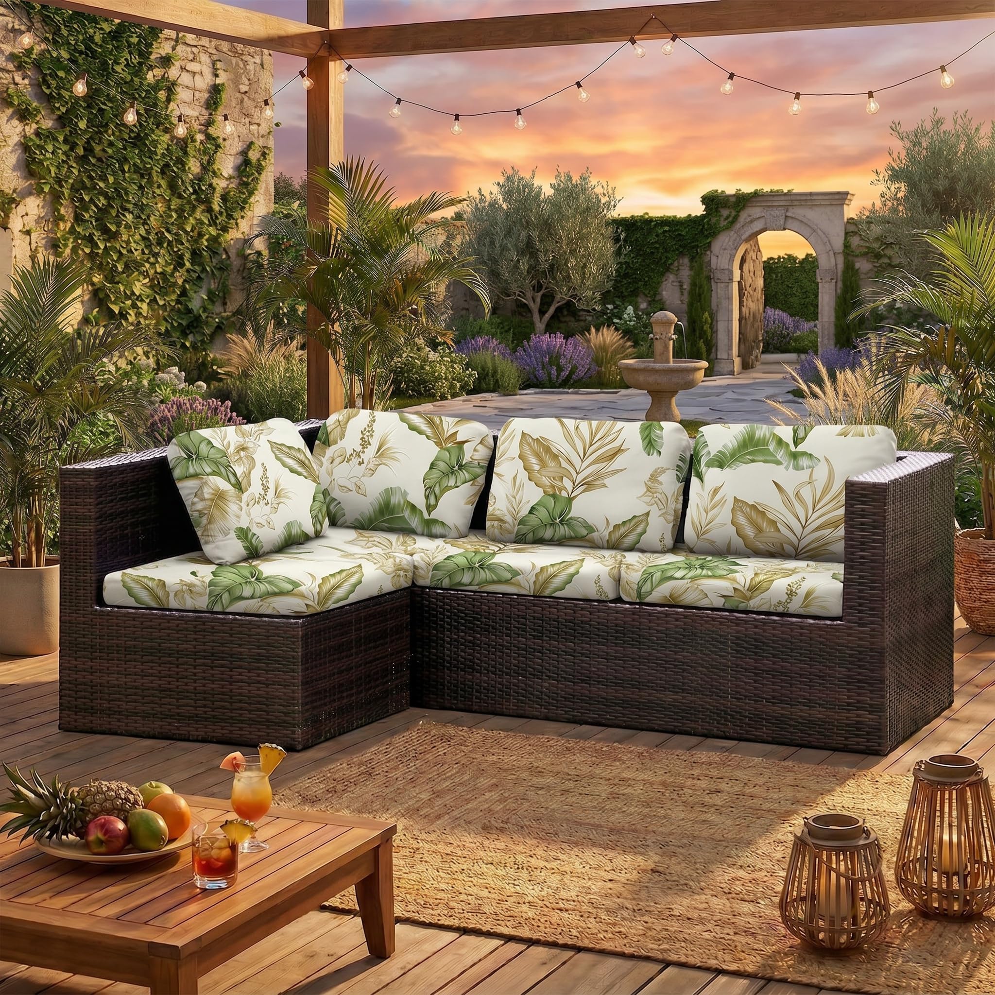 LiveGo Kissenbezüge für Outdoor-Terrassenkissen, waschbare Ersatz-Schonbezüge für Sofa- und Couchkissen, weich und langlebig, Sitzschoner für Terrassenmöbel (6, grüne Blätter A)