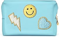 Vista 10 de LieToi Preppy Patch Neceser Pequeño Sonrisa Rayo Corazón Arcoíris Cuero PU Portátil Impermeable Bolsa de Maquillaje Cosmética Uso Diario Bolso
