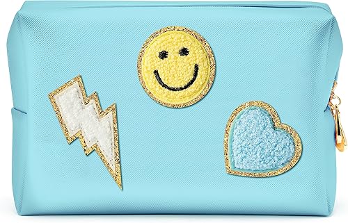 Miniatura 10 de LieToi Preppy Patch Neceser Pequeño Sonrisa Rayo Corazón Arcoíris Cuero PU Portátil Impermeable Bolsa de Maquillaje Cosmética Uso Diario Bolso