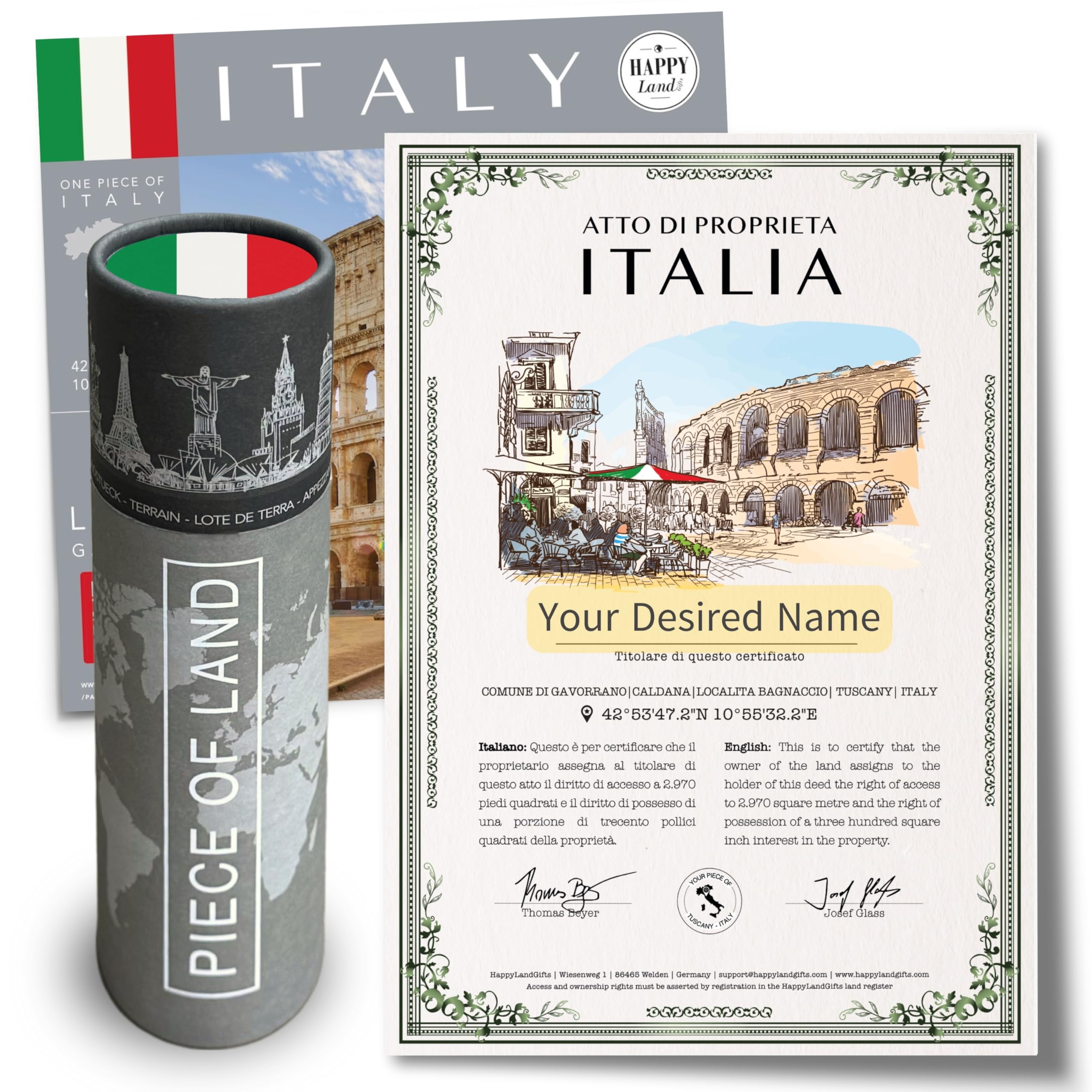 Italian Premium Gifts for Women an Men | Real Piece of Italy | Highly Unique Italian Themed Gifts | Personalised Certificate | Rome Gift Ideas | Italian Christmas Gift