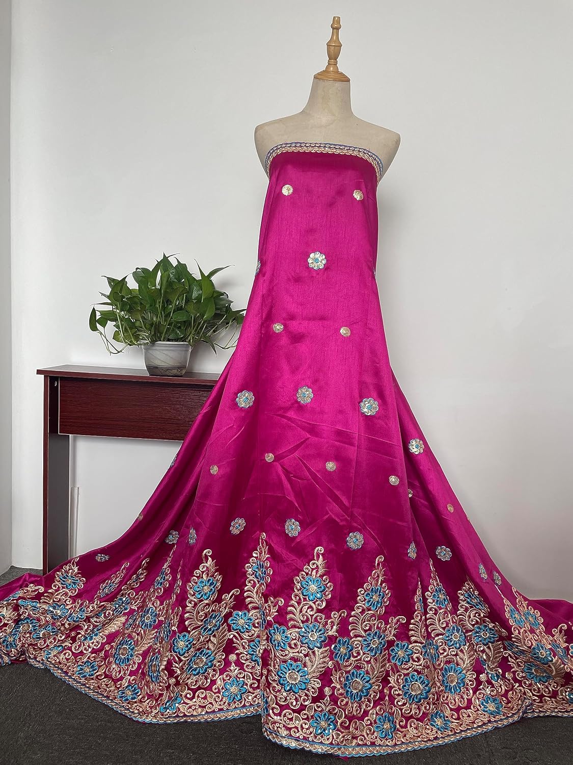 Sequin Fabric George Lace Fabric Embroidery African Lace New Silk Lace Bridal for Sewing Textile 5 Yards (3 Yards, Rose red)