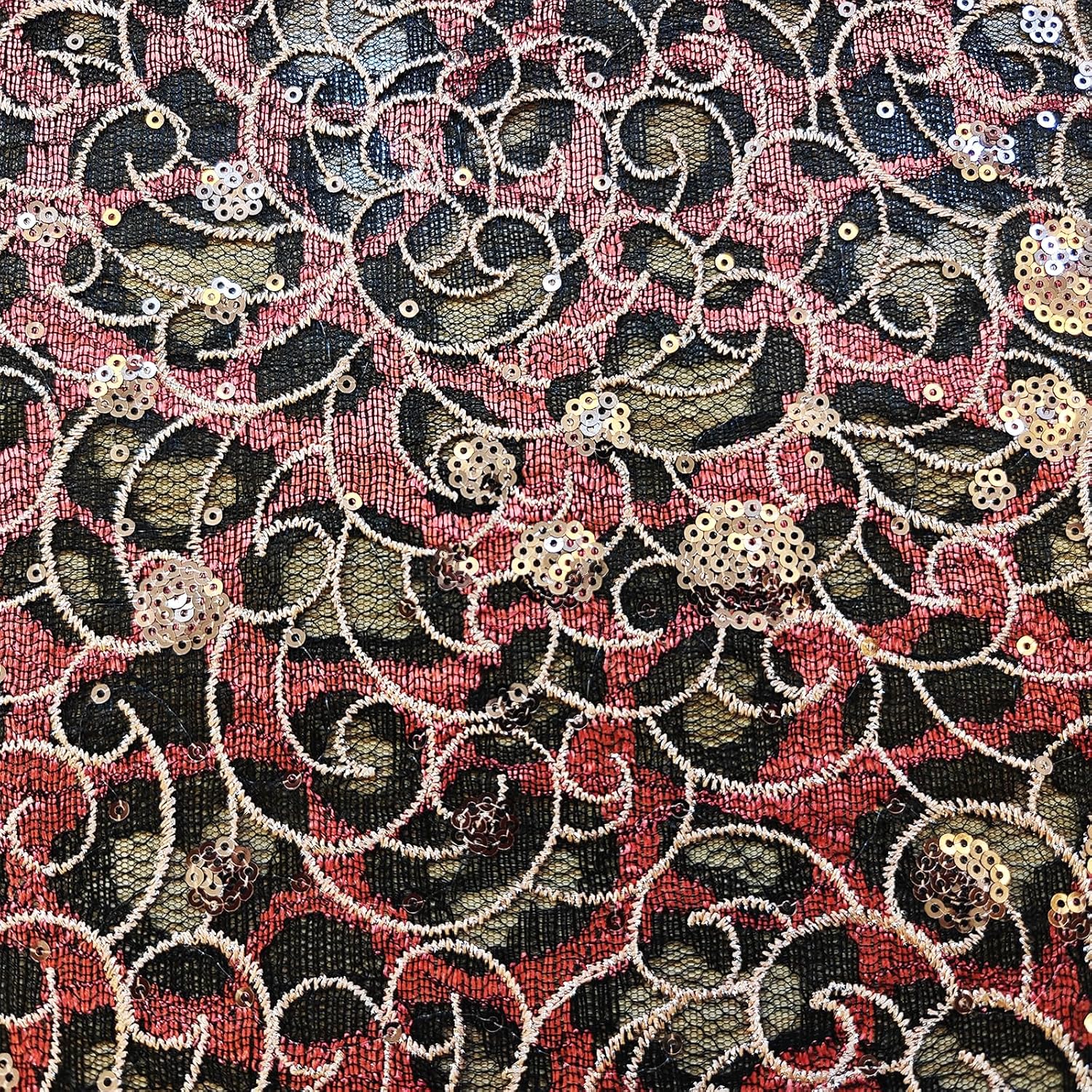Bestway Fashion African Lace Fabric 5 Yards Sequins Embroidery French Net Nigerian Wedding Party Sewing Material (Wine Red)