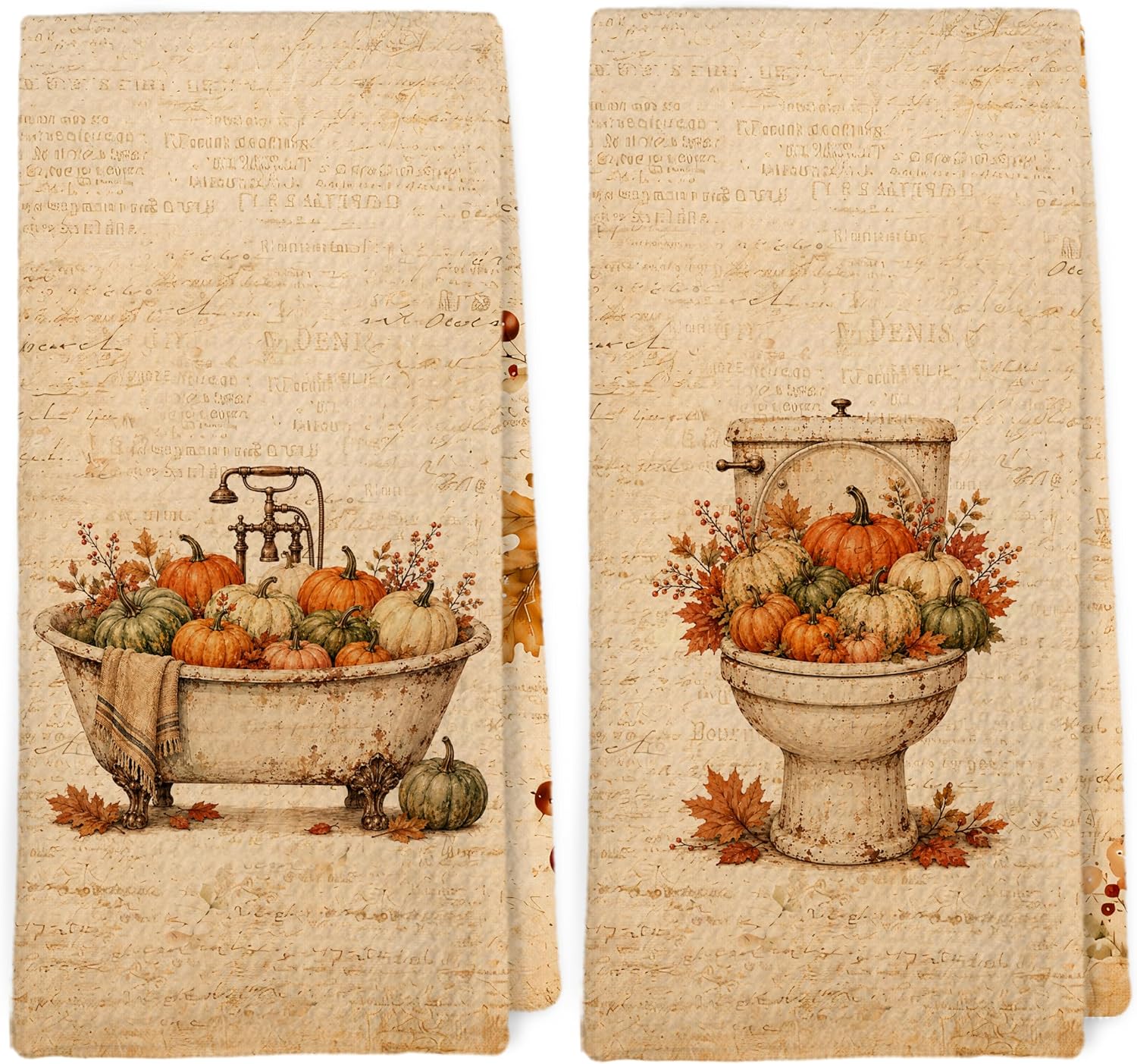 Dibor Fall Pumpkin Botanical Bathroom Hand Towels 16x24 Inch Set of 2