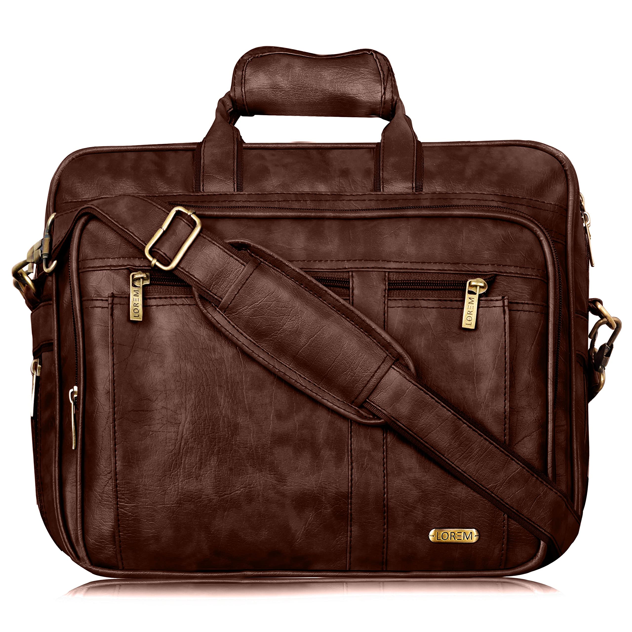 LOREM Brown Faux Leather 28L Laptop Messenger Bag for Men BG63-UFBG (B0B57N2HP4) Amazon Price History, Amazon Price Tracker