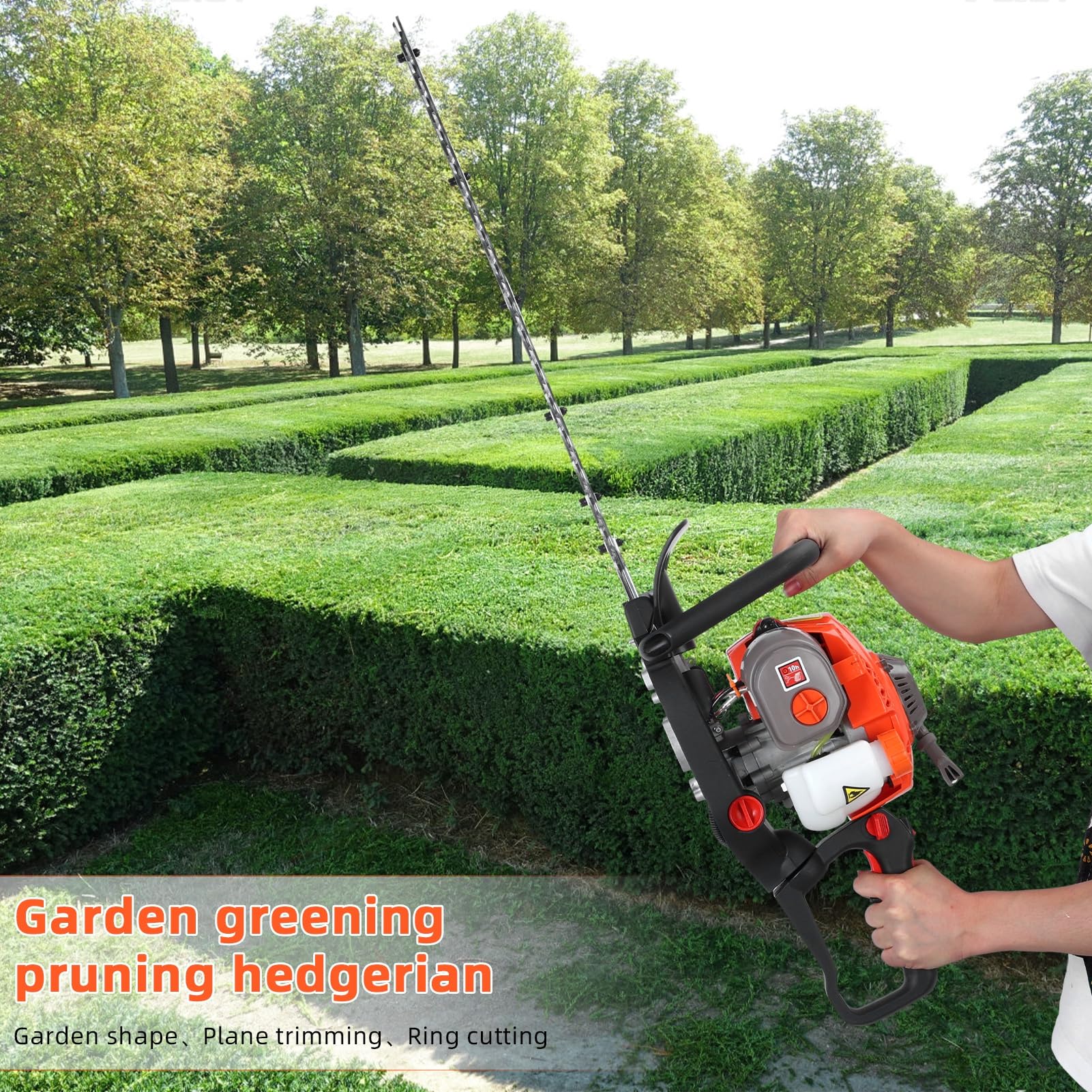 Cortasetos a Gasolina 26cc con Cuchilla Doble de 60 cm, Modelo Ligero de Metal con Mango Ergonómico, Eje Desmontable para Setos, Arbustos, Maleza y Jardines Exteriores y Huertos Naranja