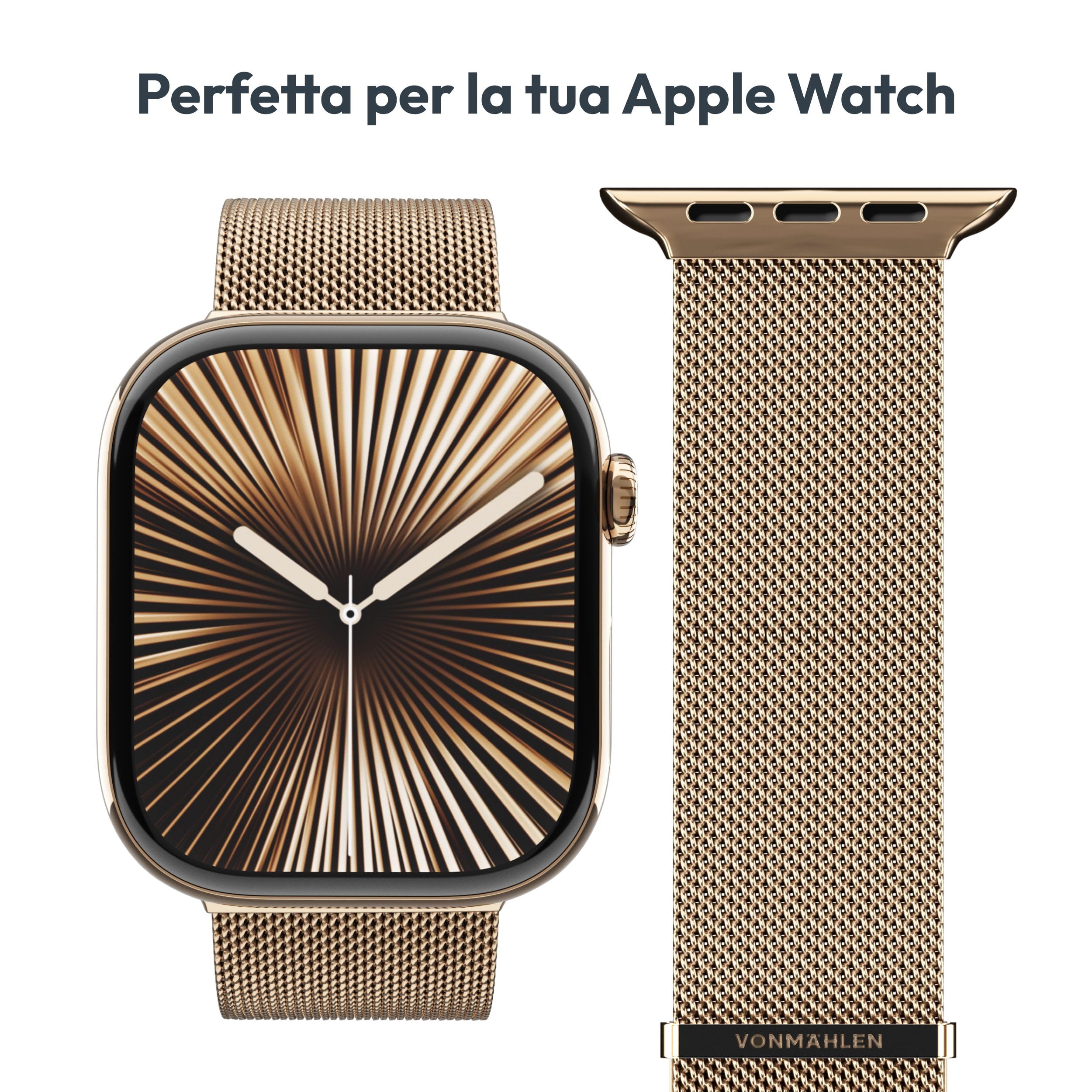 VONMÄHLEN Milanese Loop 2, elegante cinturino in acciaio inox con chiusura magnetica, regolabile, di alta qualità, compatibile con Apple Watch