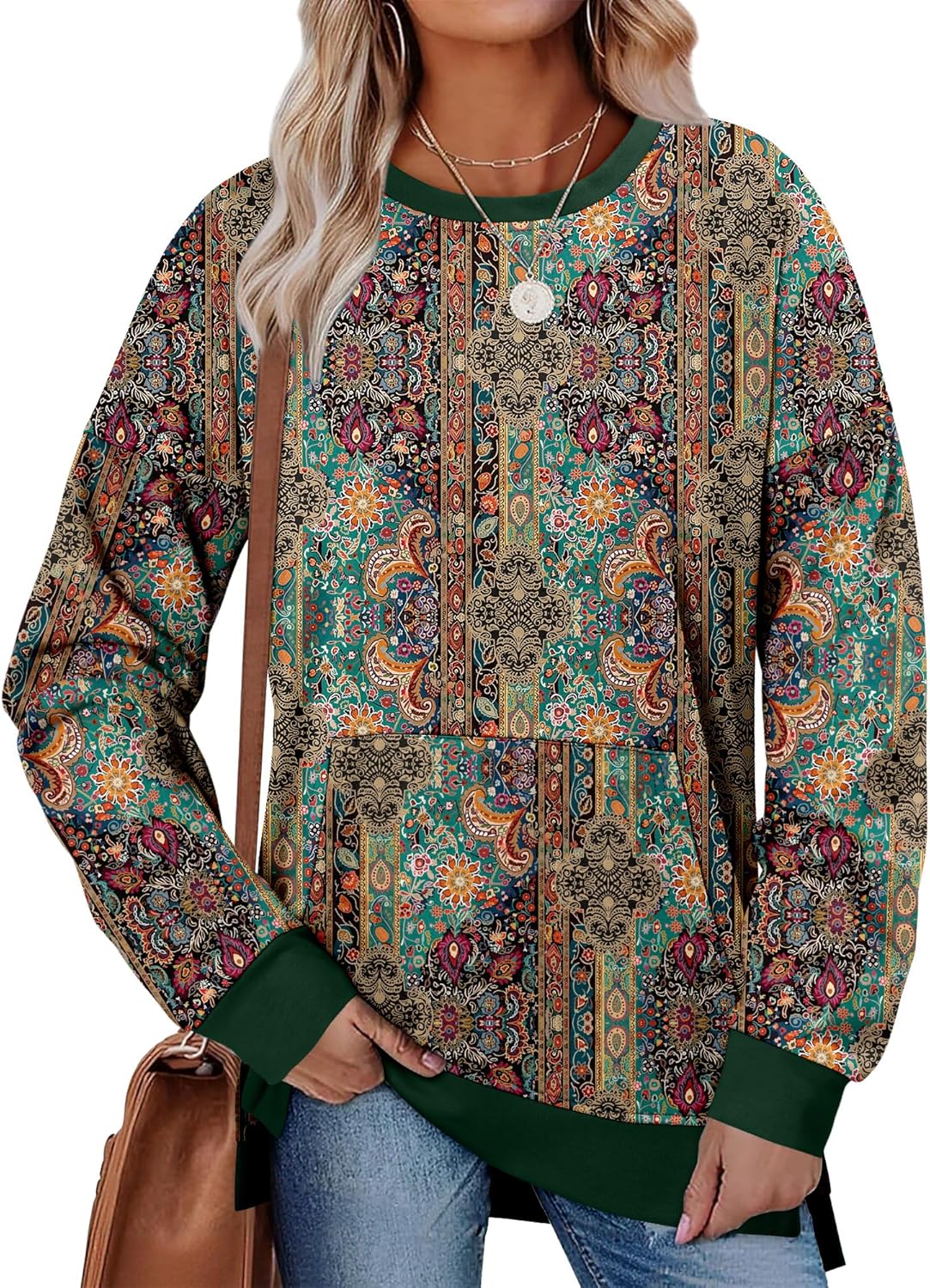 BETTE BOUTIK Womens Oversized Sweatshirt Crewneck Long Sleeve Tunic Pollover Shirt Side Slit Tunic Sweatshirt 2025 - Image 3