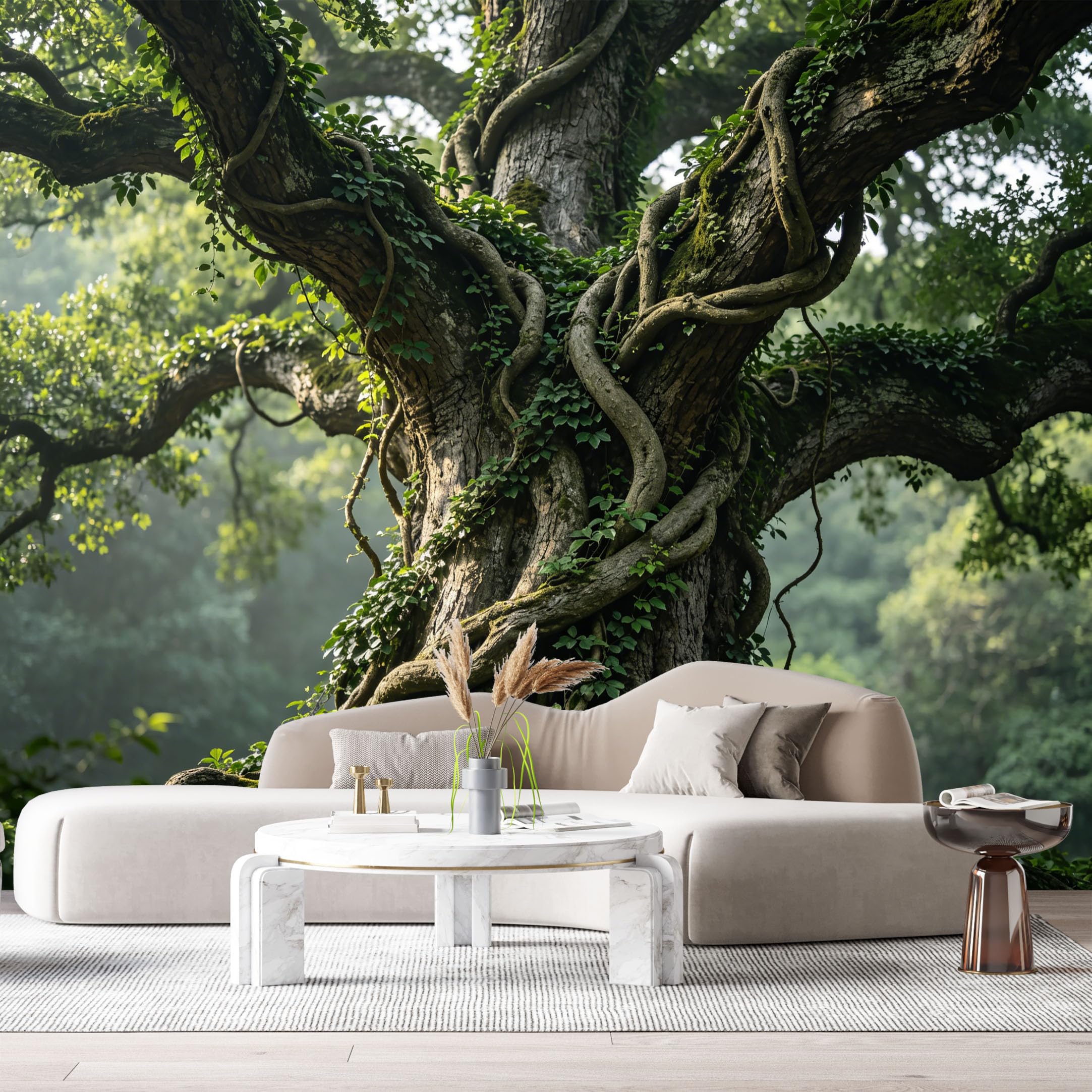 Custom Size Wall Murals Ancient Forest Botanical Tree Roots Vines Green Foliage Jungle Natural Landscape SelfAdhesive Wall Fabric Removable Large Wallpaper for Photo Living Room