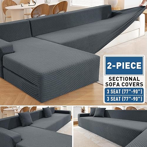 Miniatura 72 de ZNSAYOTX Fundas para Sofá Seccional, Fundas Elásticas de Jacquard con Parte Inferior Elástica para Sofá Seccional en Forma de L, Protector de Sofá